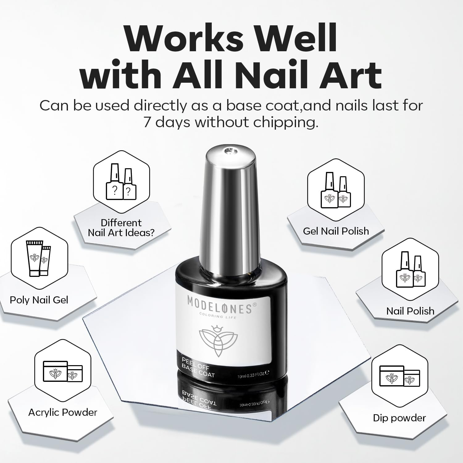 Modelones Non-U V Peel off Gel Base Coat, Quick Dry Peelable Base Coat for Gel Nail Polish Easy Removal Gel Foundation for Beginner Practice Nail Protection without Damage Thin Weak Nails image number 1