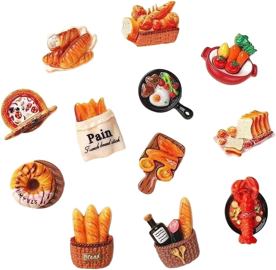 12 Pcs Whimsical Food-Themed Refrigerator Magnets,With Magnetic Attachment Resin Material for Refrigerators,Whiteboard,Blackboard,Home Decor image number 1