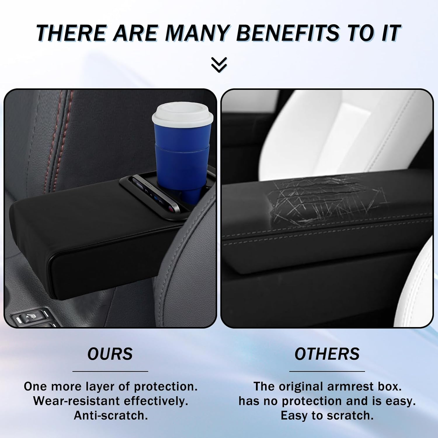 Abizarch Car Center Console Armrest Pillow, PU Leather Auto Armrest Cushion Box with Cup Holder and Phone Holder, Universal Car Armrest Cushion Anti-Scratch Pads for Sedan SUV ORV RV (Black) image number 1