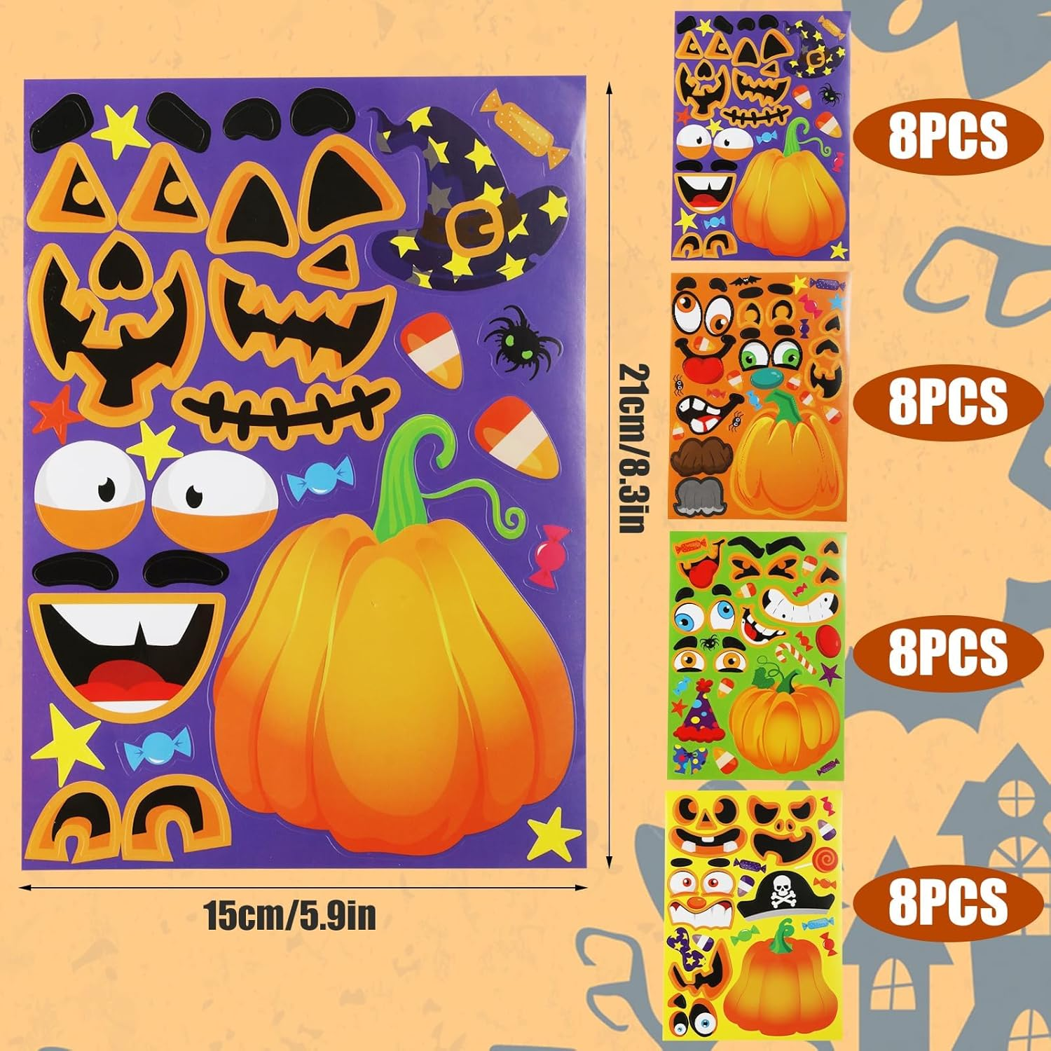 ZANZER 32Pcs Funny Halloween Stickers, Halloween Party Games Stickers Halloween Make a Face Stickers Halloween Stickers for Kids Party Favor Supplies Craft (4 Styles) image number 3
