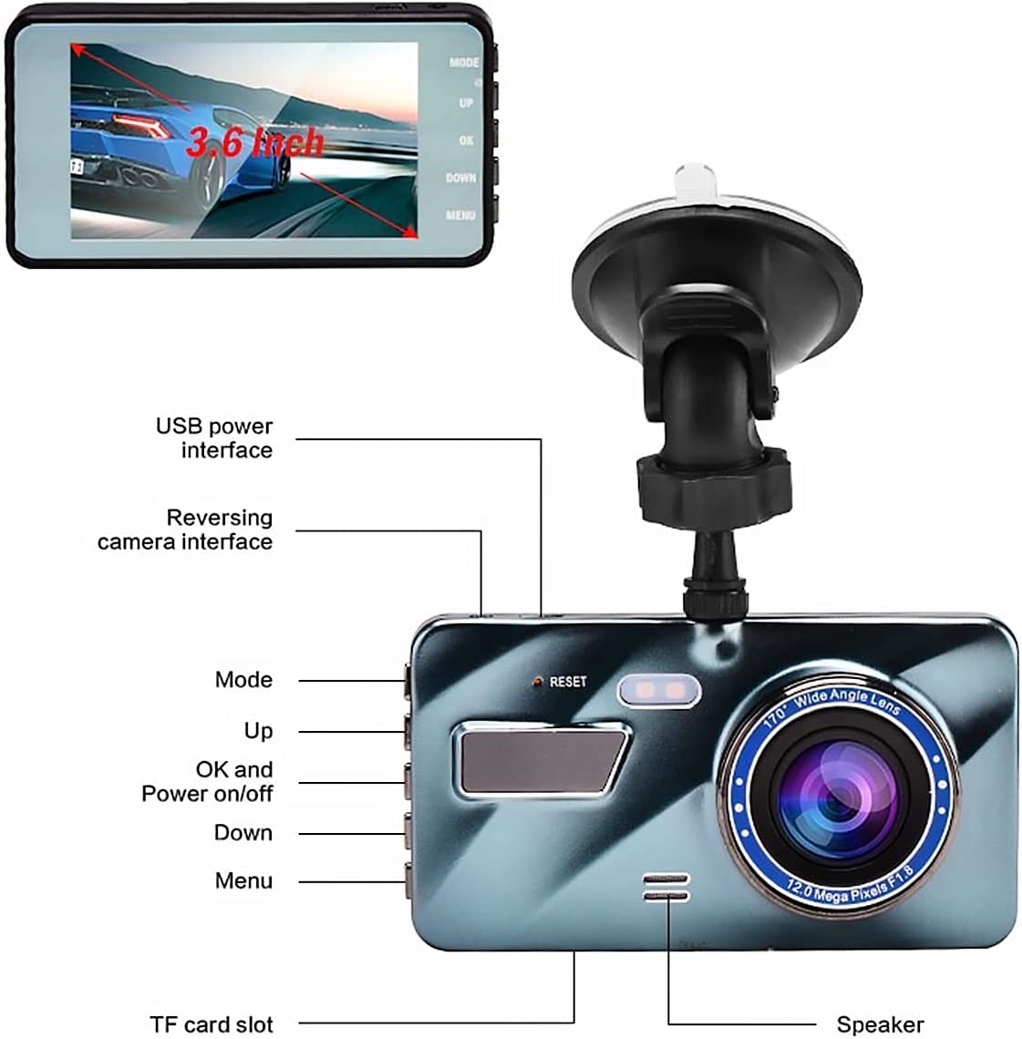 Dual Dash Cam 1080P FHD Front and Rear Dash Cam, 170&deg; Wide Angle Car Driving Recorder, 4" IPS Screen, with Gravity Sensor Automatic Recording Loop Recording 24Hrs Parking Monitoring image number 4