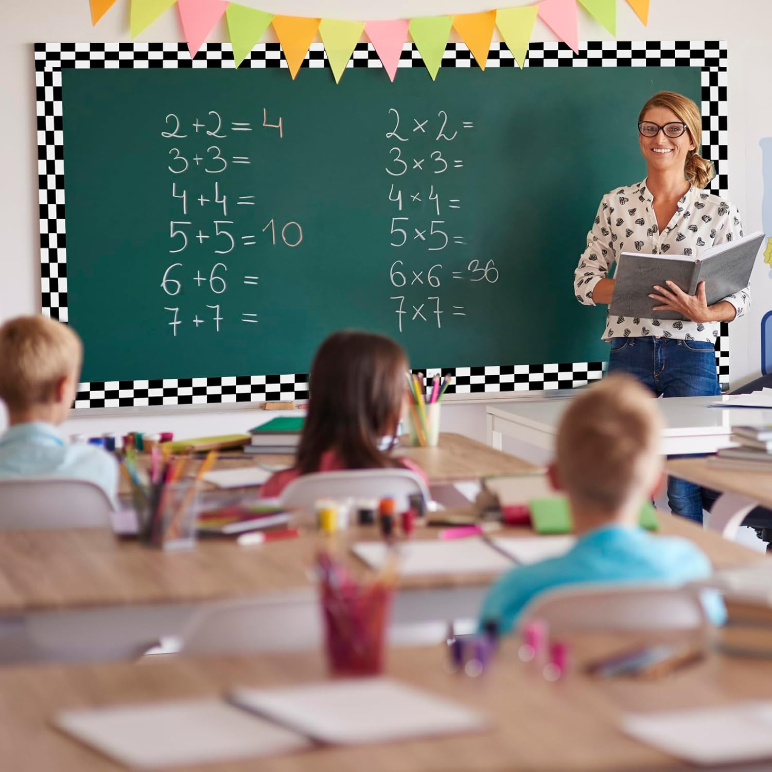 65 Feet Bulletin Board Borders, Checkered Flag Decorative Bulletin Border, Road Race Rolled Blackboard Straight Trim Borders Back to School Decoration for Classroom and Home image number 3