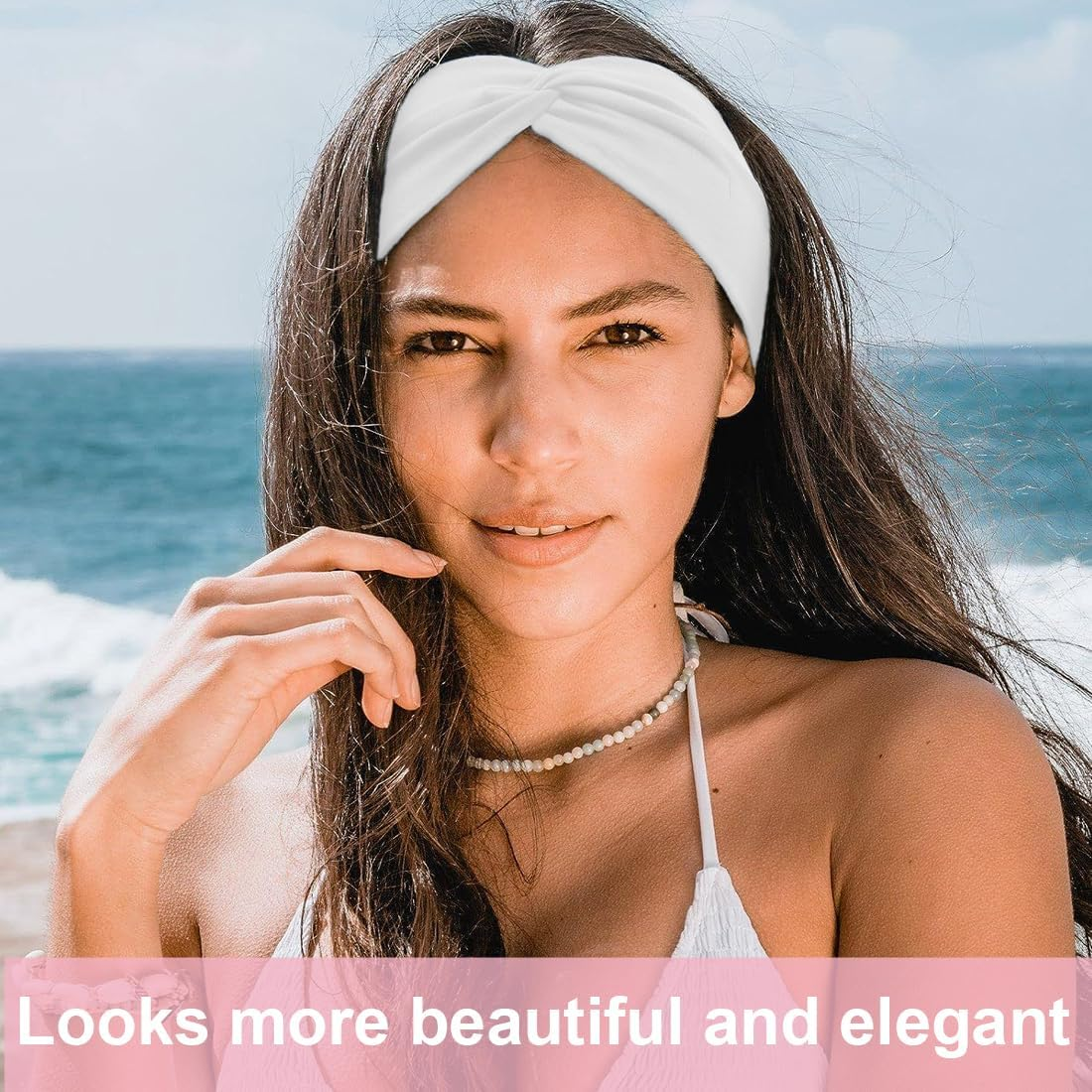 WUSJCOF Pack of 3 Elastic Headbands, Summer Cotton Cross Headband, Wide Headband, Knot Sports Headwrap, Yoga Headband, Hair Accessories for Women Girls (Black, White, Pink)