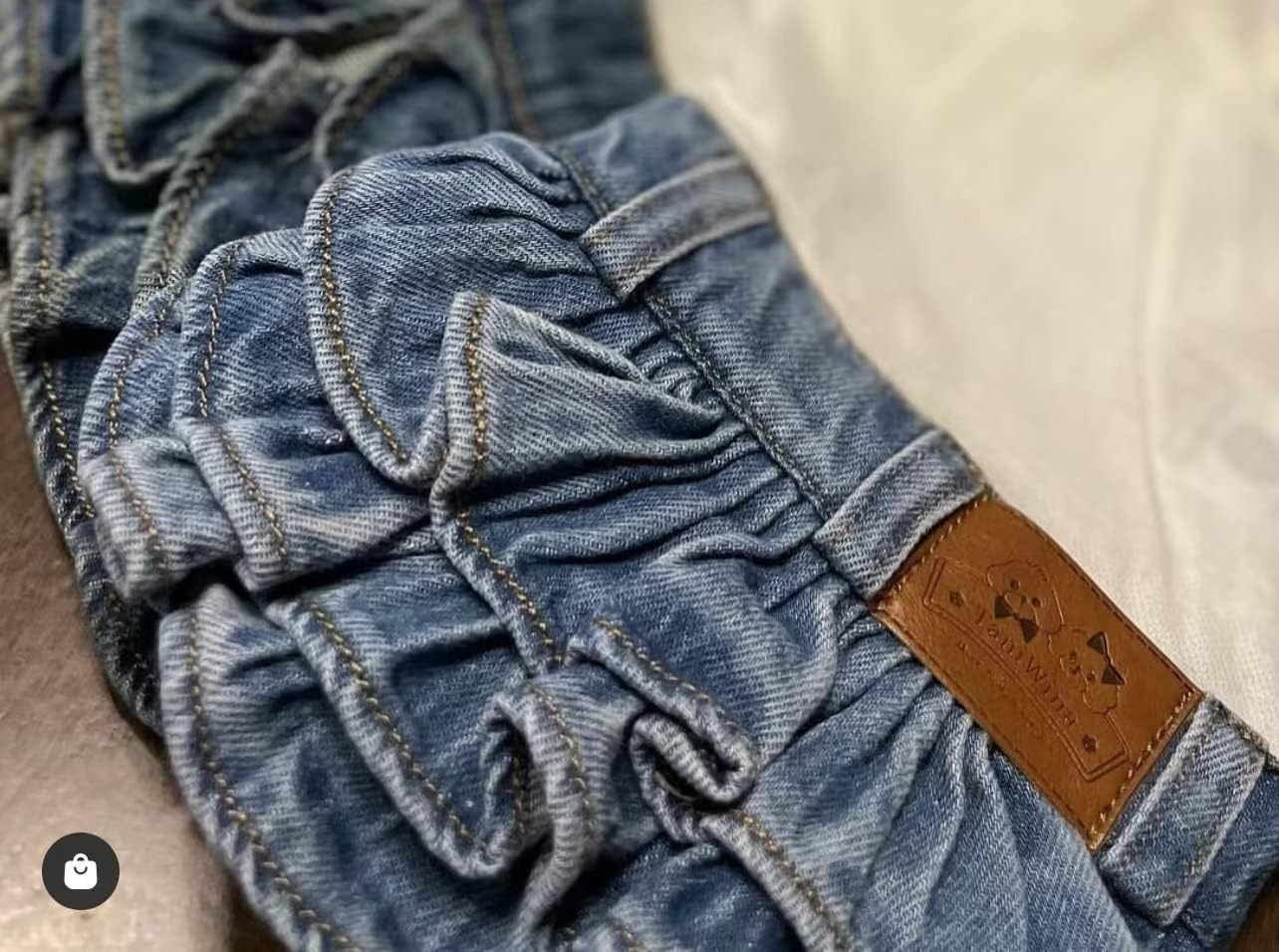 Taniwina Pet Costume Cotton Bottoming Denim Cake Skirt Pet Clothes for Small Dogs (M,Dark Blue White Base) image number 4