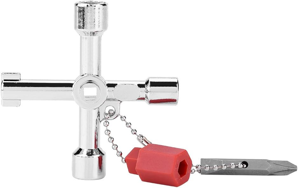 4-Way Sillcock Key - 4 Way Multi-Functional Universal Cross Key with Bit Zinc Alloy Plumbers Electricians Tools image number 1