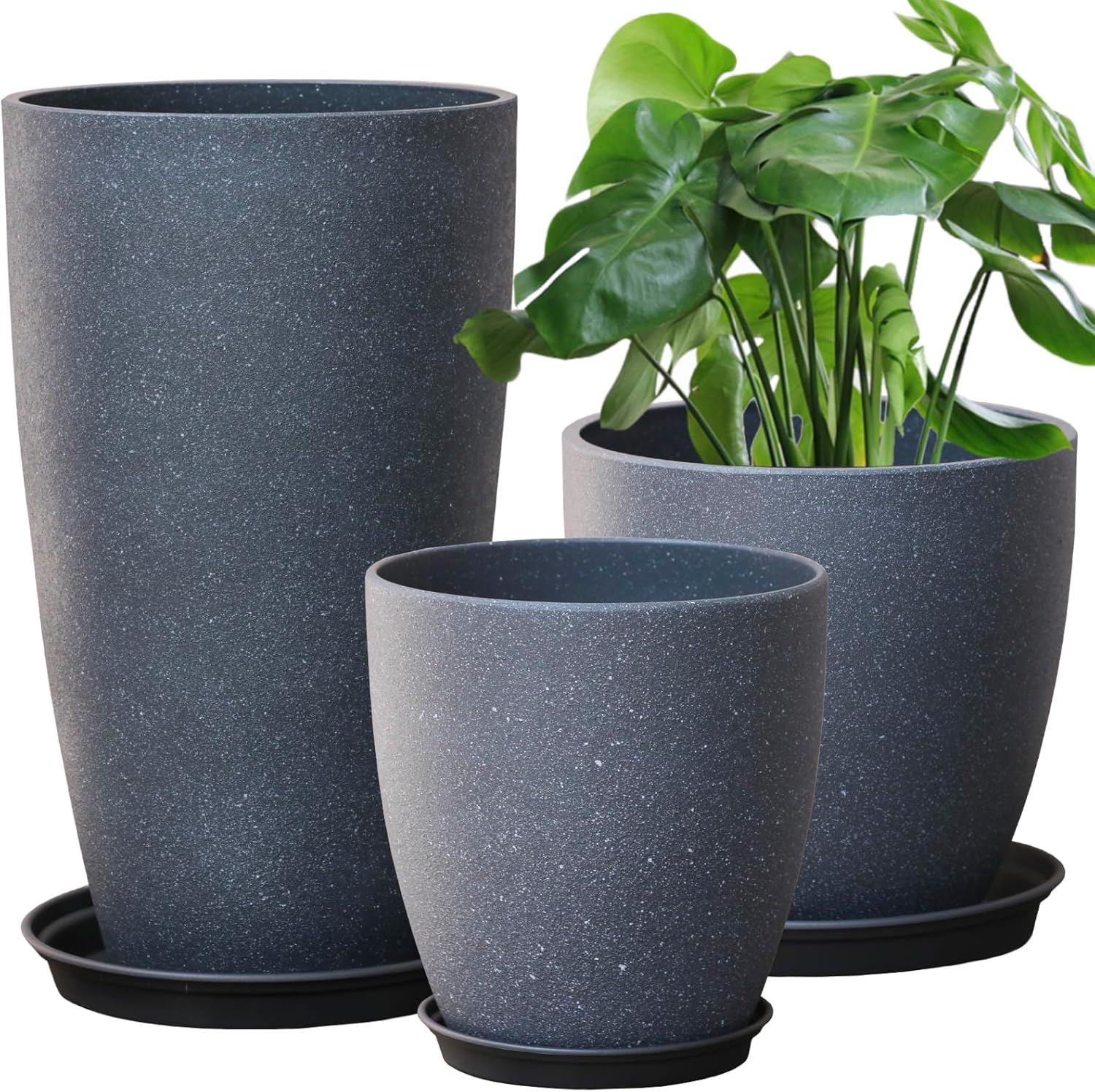 Tall Plant Pots Cement Grey Finish Unbreakable Flower Pot with Drainage Holes&Tray 11+12+21Inch H Planters for Garden Patio Indoor Outdoor Plants Modern D&eacute;cor for Tall Plants Plant Lovers'S Gift