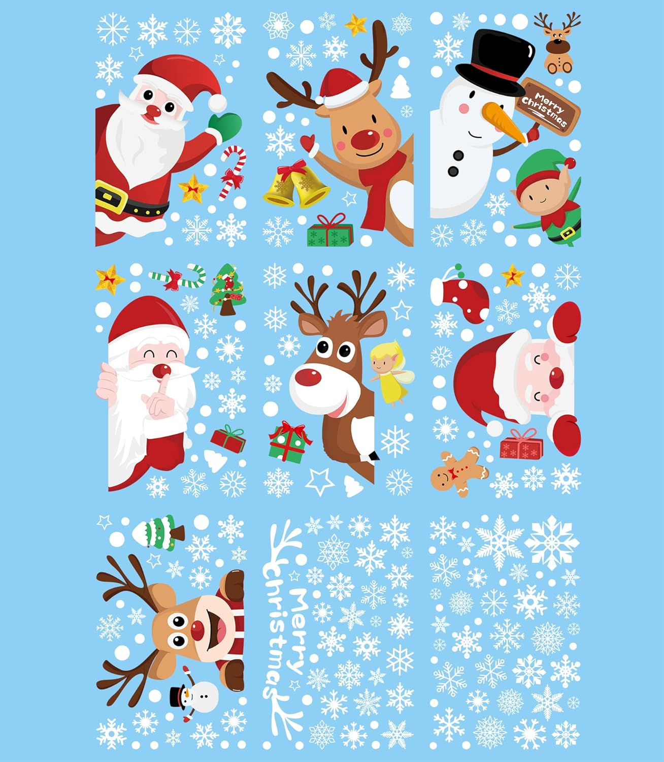 Christmas Window Glass Stickers,Mh MOIHSING 9 Sheets Christmas Window Clings Decoration,Indoor Double-Side Removable Window Sticker Decals Xmas Holiday Snowflake Santa Claus Reindeer for Glass Windows image number 2