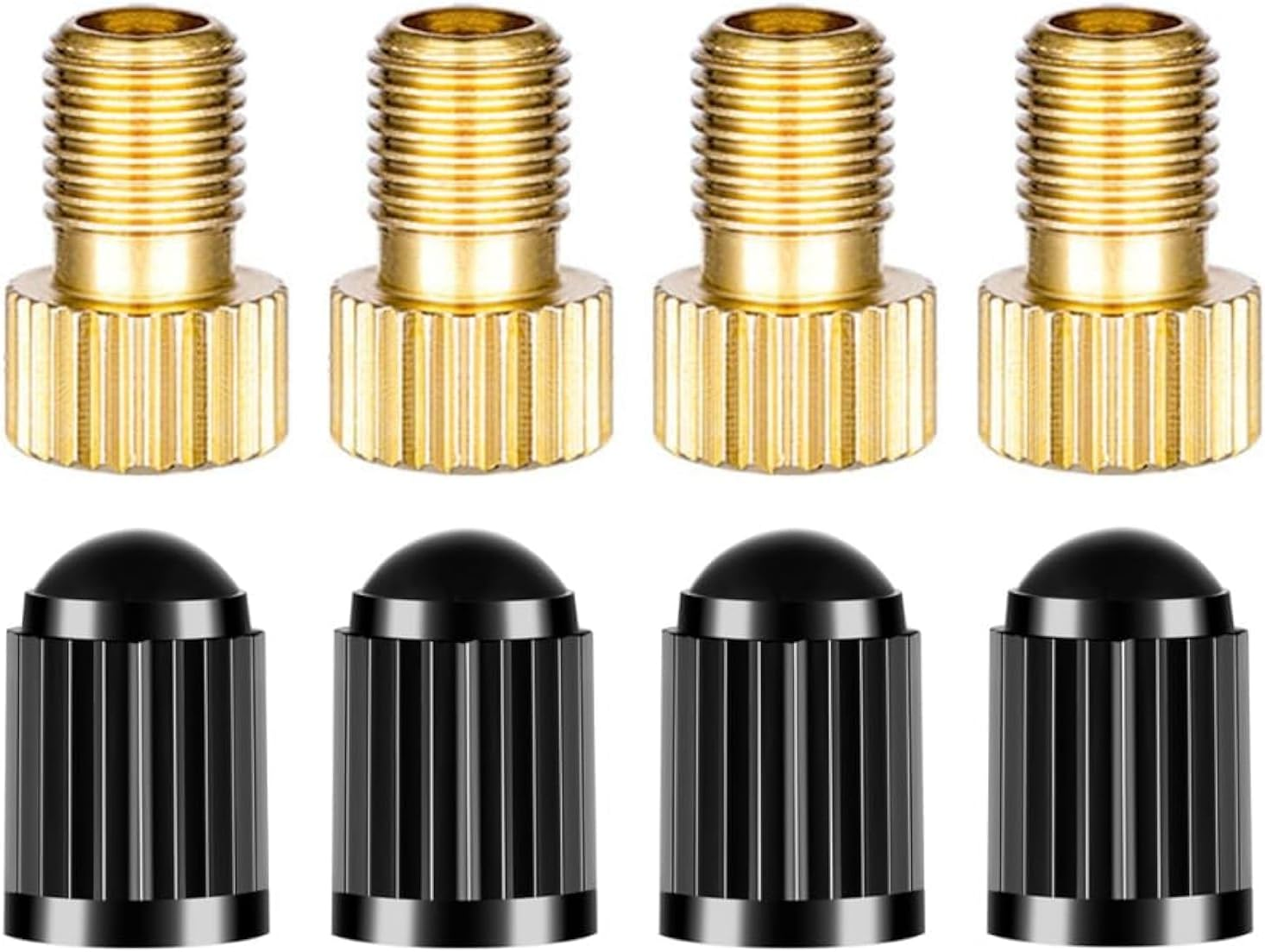 Brass Presta Valve Adapter, Convert Presta to Schrader Adaptor for Bike, Inflate Tire Using Standard Pump or Air Compressor, Tire Valve Caps(2Pcs)