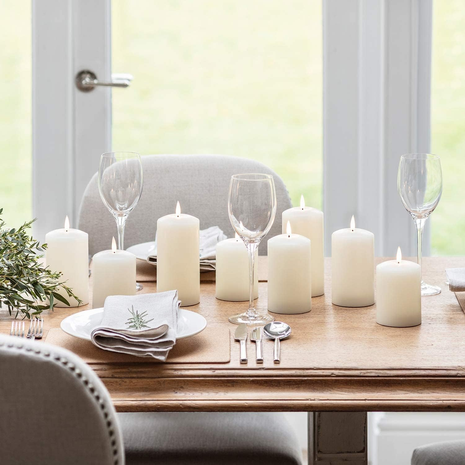 Set of 2 LED Ivory Wax Pillar Candles - 3 Size Options - 13.5Cm image number 4