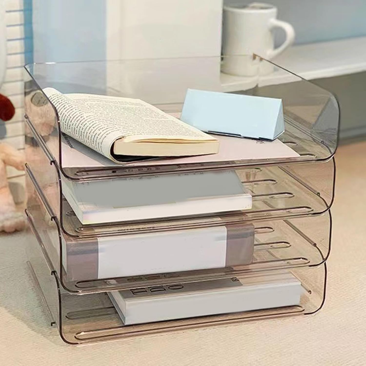 Paper Tray Desk Trays Letter File Stackable Wash Office Plastic Storage Desktop Small Book Accessories Organizing Stacking Classroom Shelf Size Stacked Document Box Organizer Tier image number 2