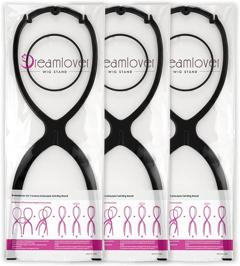 Dreamlover 3 Pack Tall Wig Stands for All Wigs, 19.7 Inches Portable Collapsible Wig Dryer, Durable Wig Display Tool, Travel Wig Stands (Black) image number 5