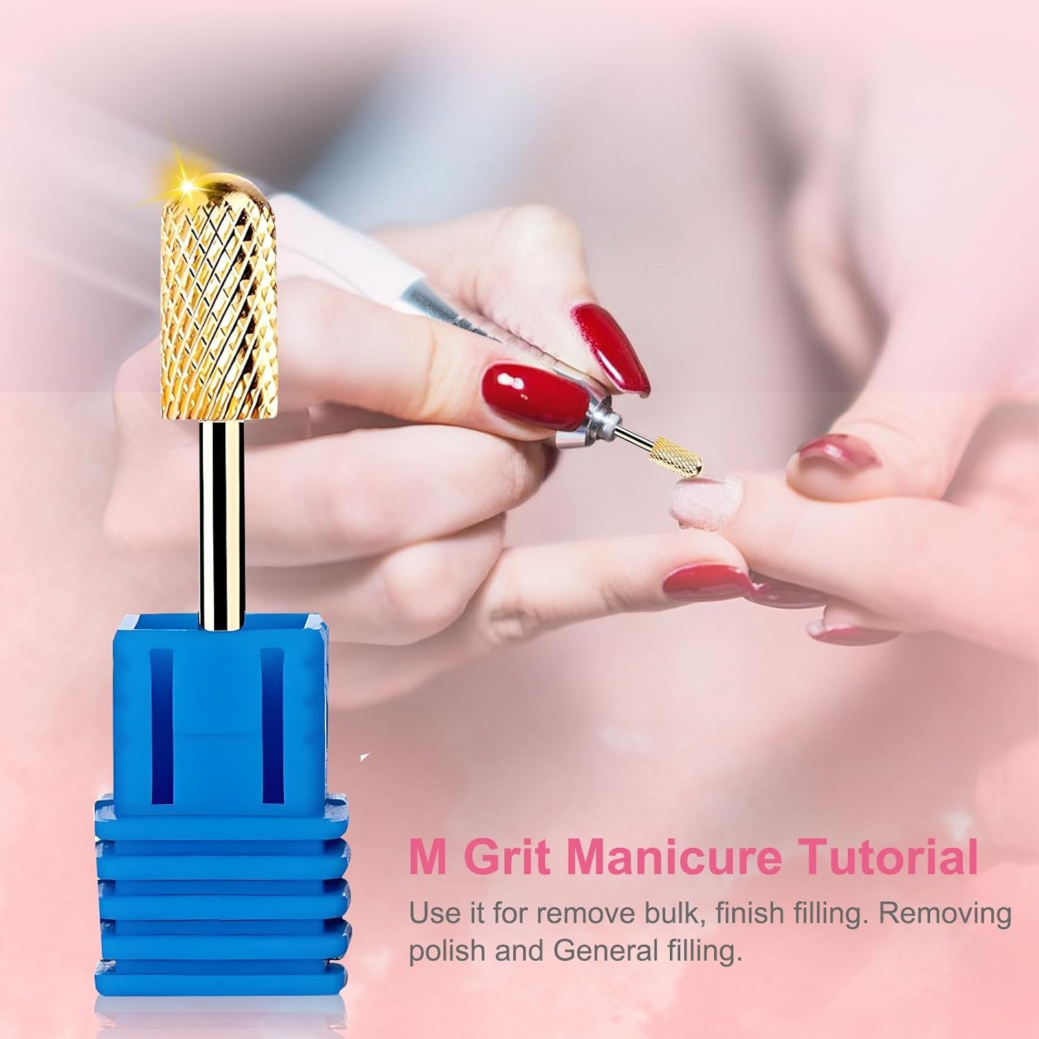Safety Nail Drill Bits - 3/32'' Smooth round Top Large Barrel Carbide Bits, Suitable for Manicure Pedicure Cuticle Gel Polishing, Beginners Bits, Gold, 3Pcs (Fine, Medium, Coarse) image number 4