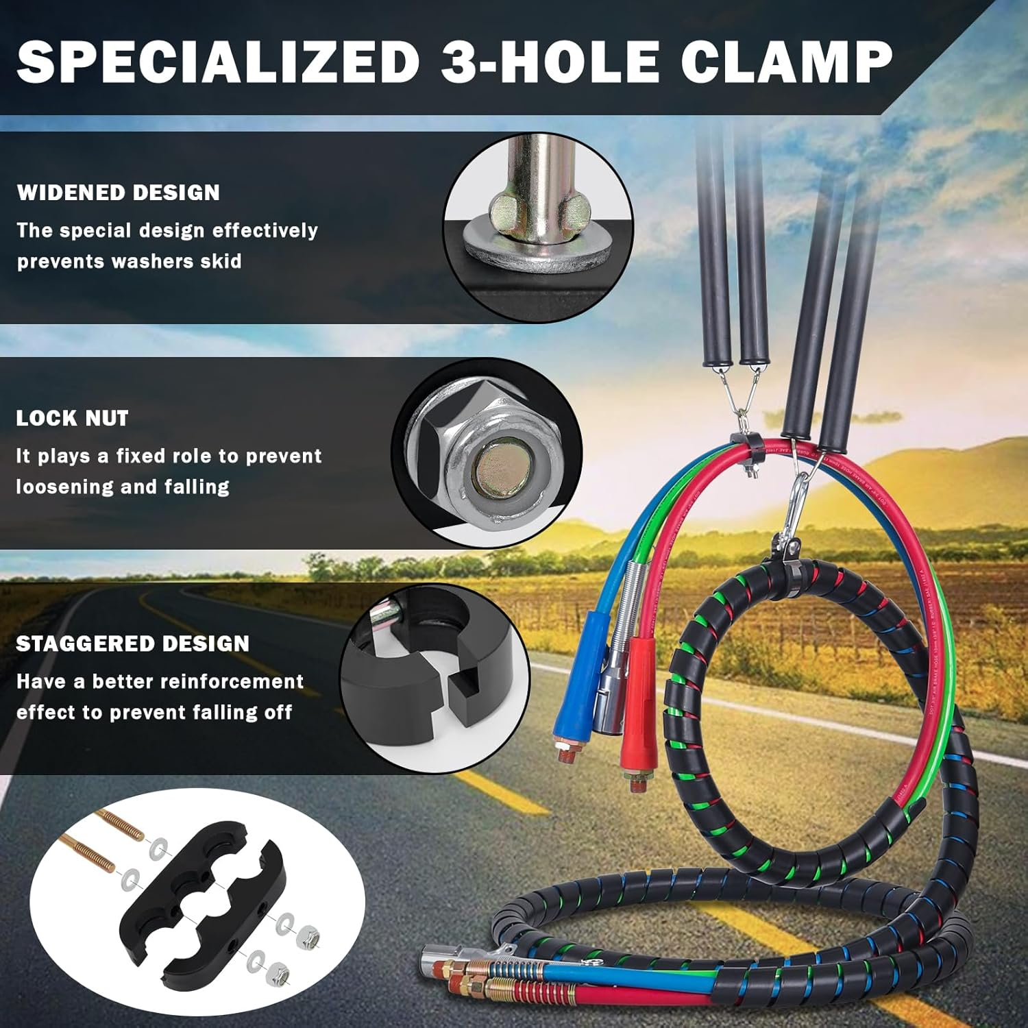 Cheemuii 2PCS 16" Double Tender Spring Kits with 3In1 Hose Holder and 3-Hole Clamp Heavy Duty Trailer Dual Tender Spring for Semi Truck Air Lines Kit with 2 Style Air Line Holders - 16In Single image number 3