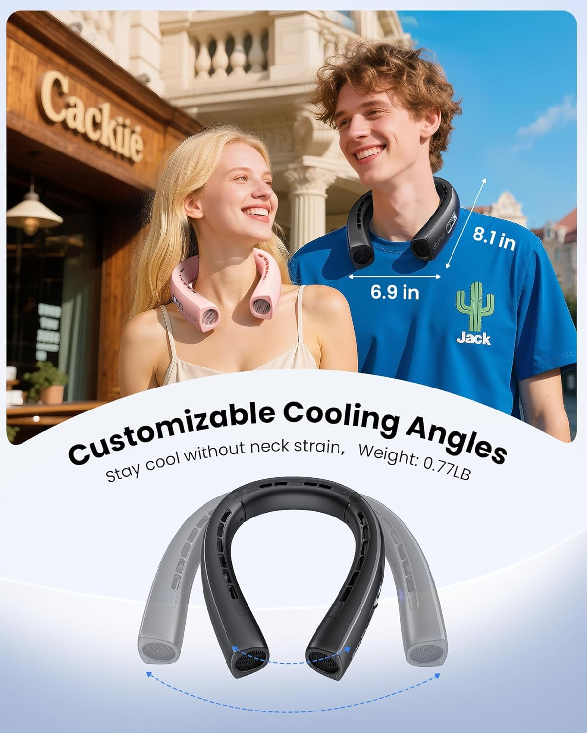 Gaiatop Portable Neck Fan, Wearable 360&deg; Surround Cooling Turbo Airflow, 0 to 100 Speeds, up to 12.5H Lasting, Rechargeable Hands Free Personal Fans for Outdoor, Travel, Concerts, Office, Gym, Black image number 6