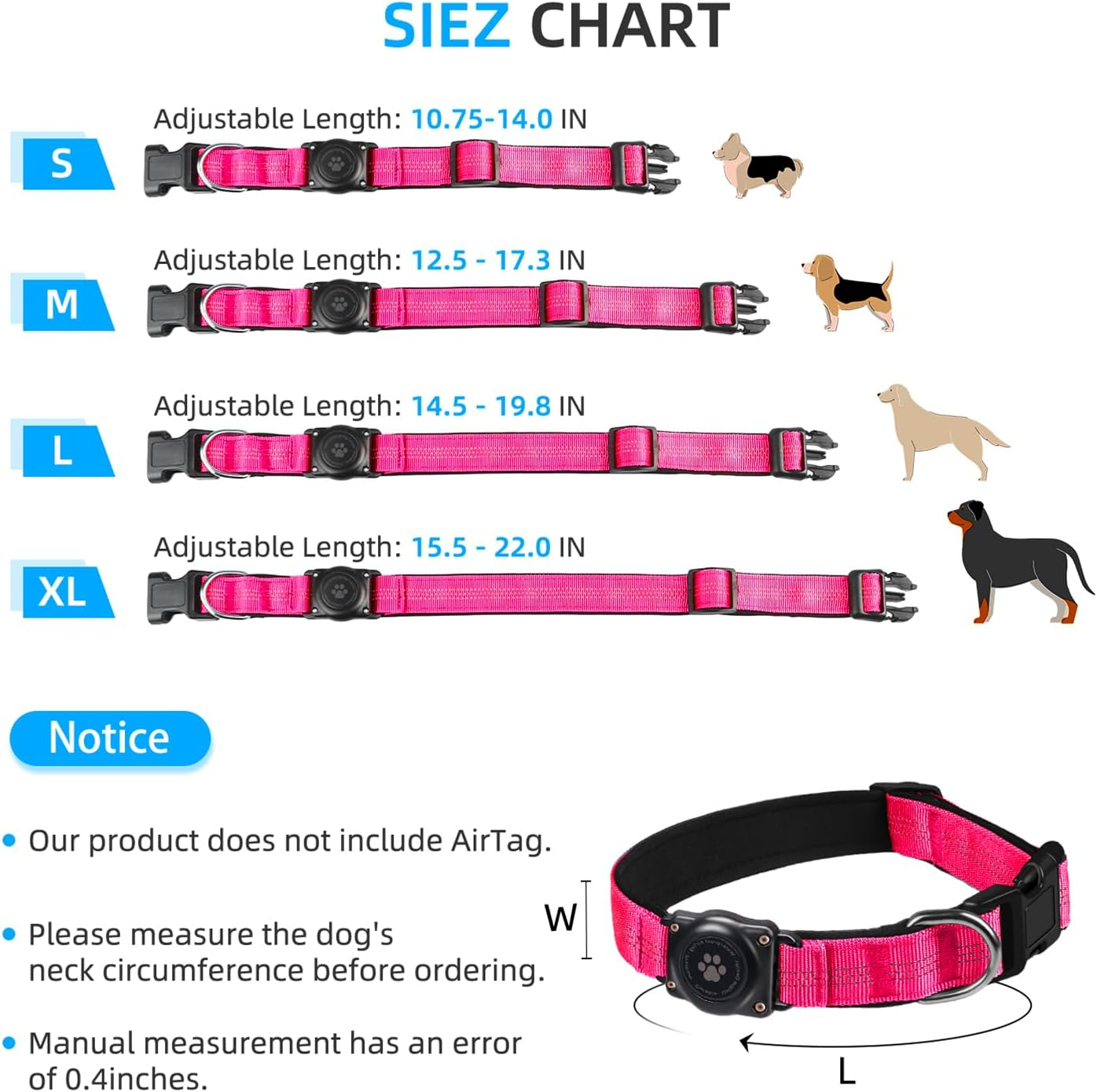 Reflective Air Tag Dog Collar - 100% Waterproof Dog Collar Airtag Holder | Extra-Durable, Soft Padded Airtag Dog Collars for Small Medium Large Dogs image number 7