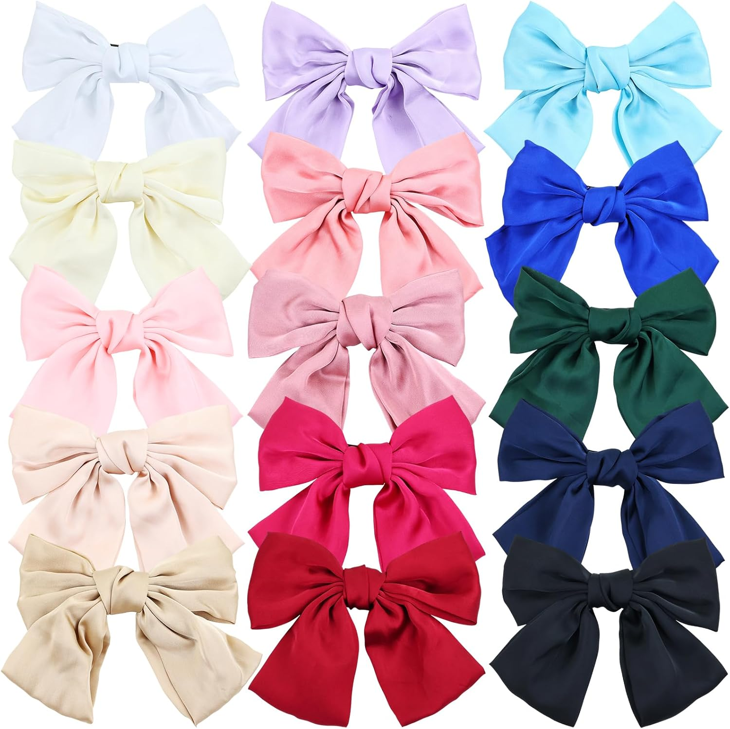 Satin Hair Bows 15 Colors 8 Inch Large Oversized with Bow French Hair Clips Bun Ponytail Holder White Red Blue Green Black Hair Accessories for Women Girls