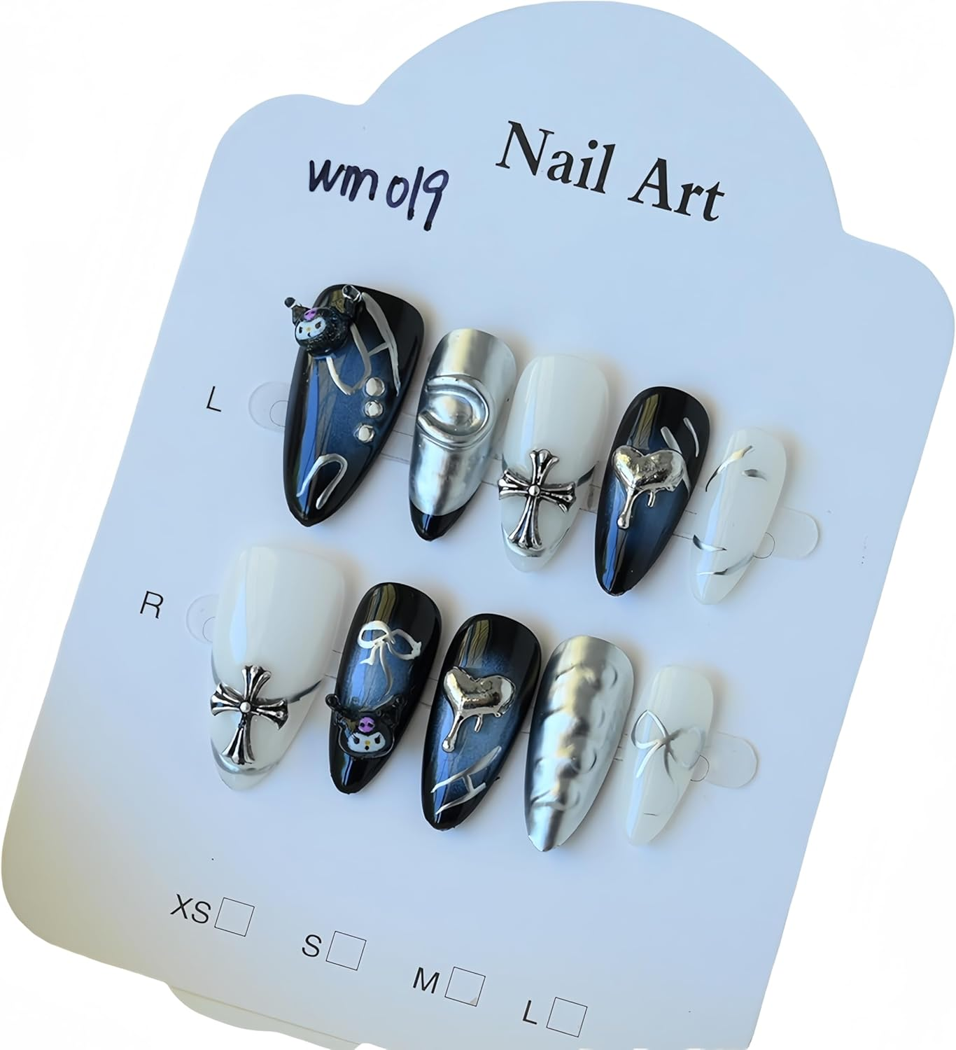Handmade False Nails Almond Nails Glue Portable with 3D Pattern Cute Cool Style Kuromi Design Removable Artificial Glue Nails for Individual Nail Style image number 6