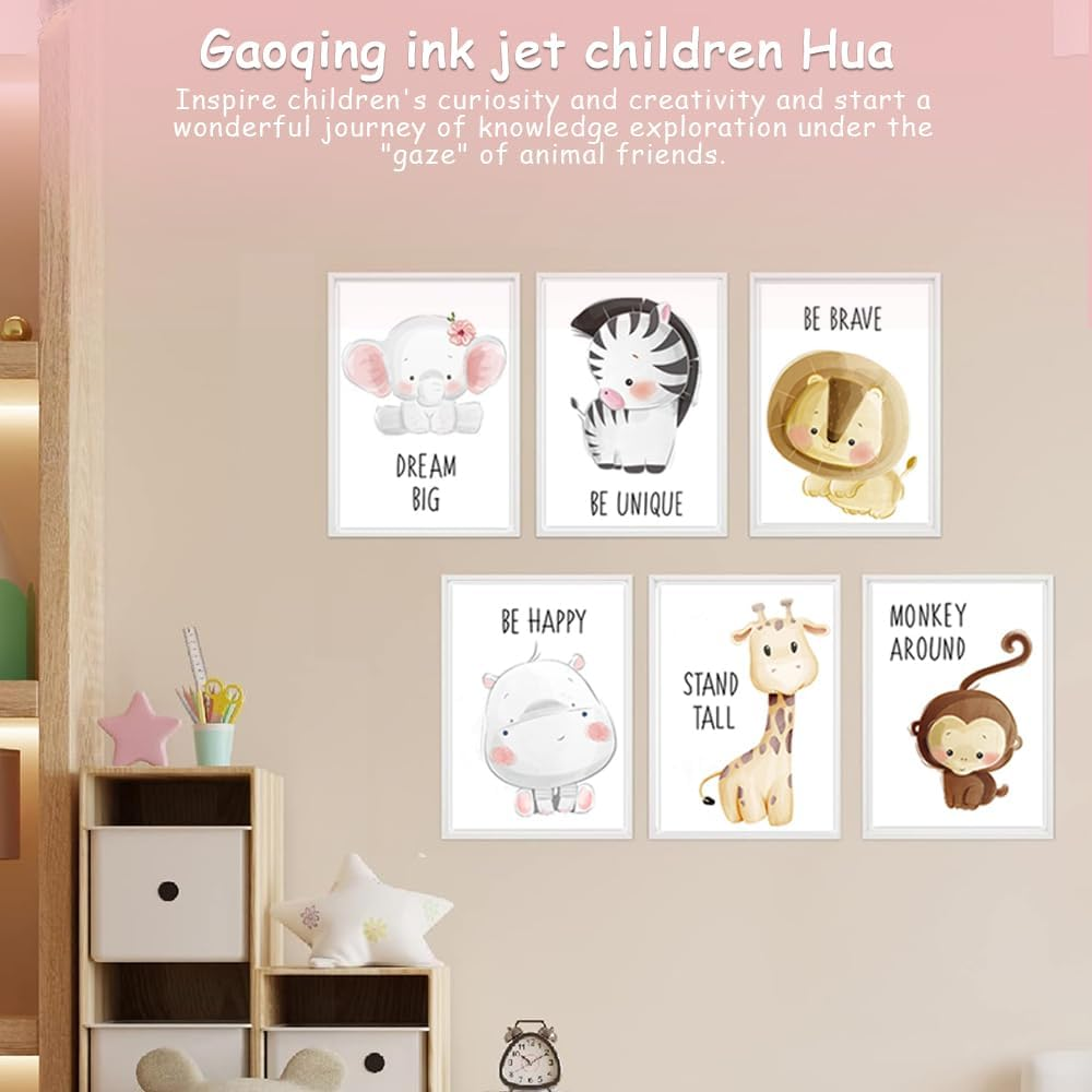 6 Pack Animal Painting,Nursery Wall Decor,Wall Hanging Painting,Unframed Cartoon Wall Murals,Art Print Wall Decoration,For Kids Living Room,Bedro image number 6