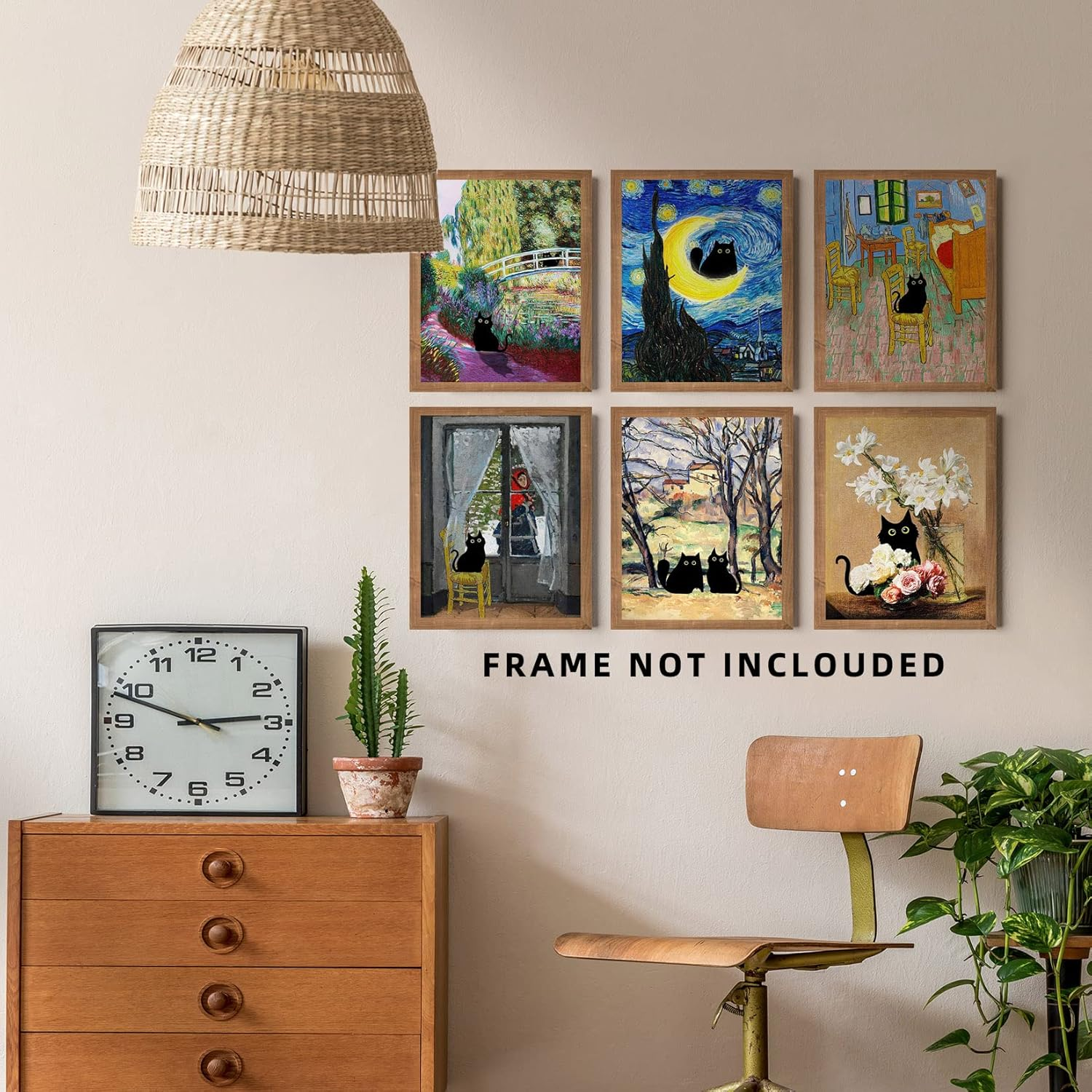 Cat Decor Poster Canvas Prints 8X10 Unframed Set of 6 Funny Posters Van Gogh Canvas Wall Art Prints Bathroom Wall Art Decor image number 1