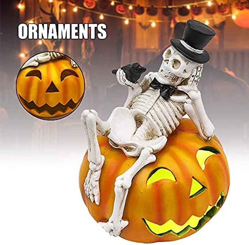 Halloween Skull Light, Glowing Resin Skeleton Ornament Durable Halloween Lantern Creative Halloween Decoration for Home Garden/1163 image number 2