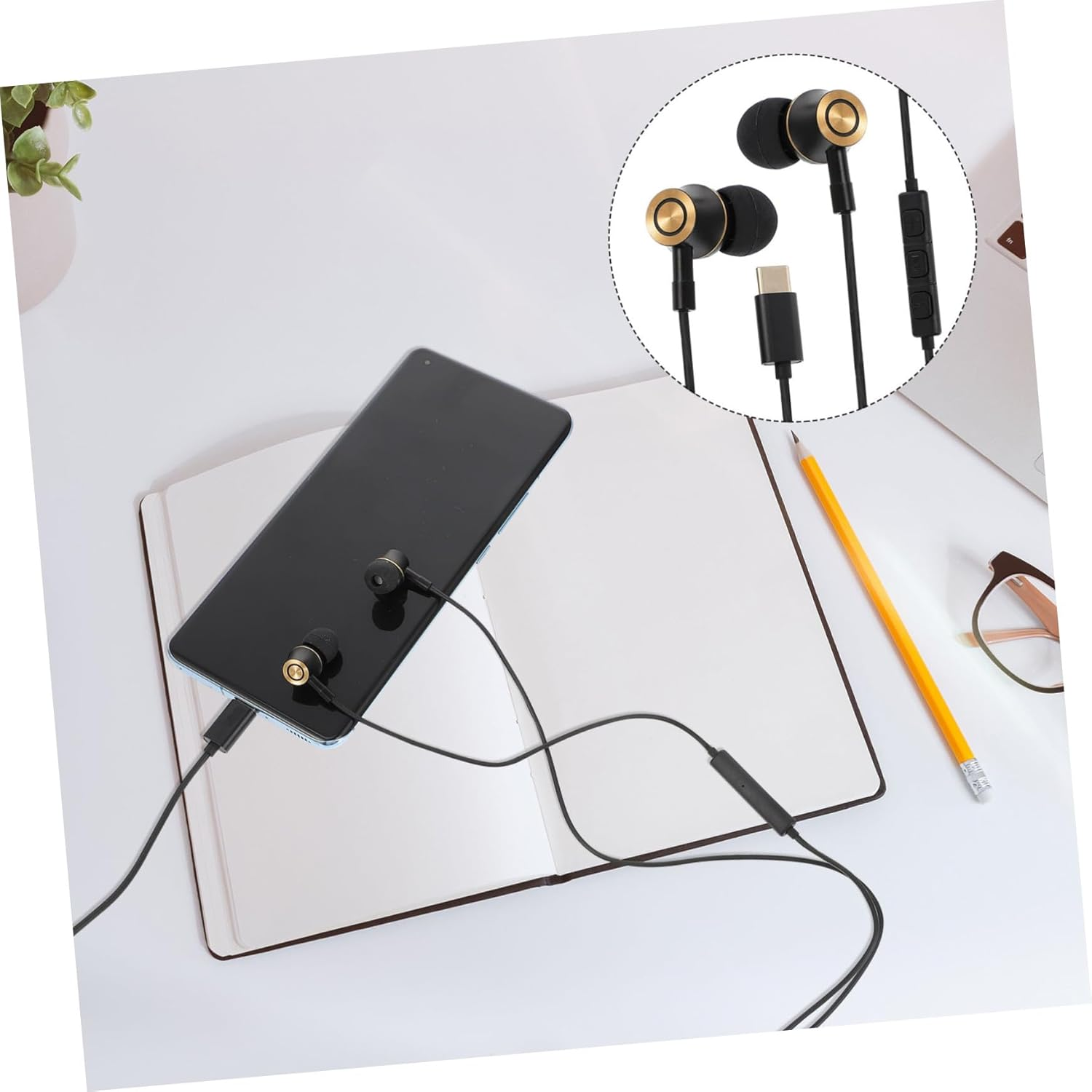 Mikinona USB C Headphone In-Ear Earphone Type-C Plug Wired Headset Microphone and Inline Control for Smartphones, Black, Compatible Usb-C Devices, Suitable for Calls and Music image number 5