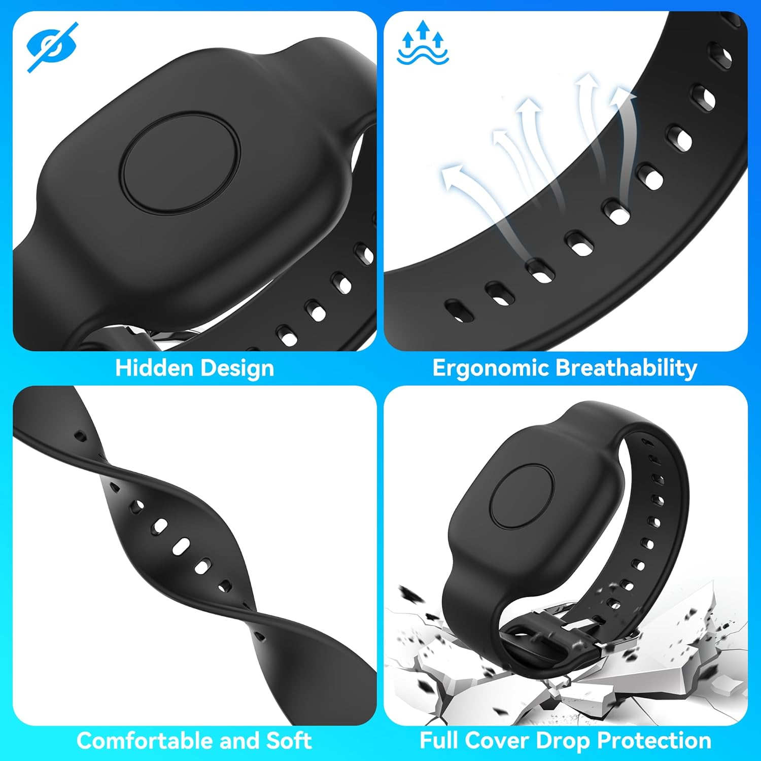 Skyarmor Waterproof Silicone Bracelet for Tile Mate 2024/2022, Hidden GPS Tracker Holder for Kids, Teens & Elderly, Adjustable Anti-Lost Wristband, Durable, Lightweight, Comfortable Fit &ndash; Black/Blue image number 3