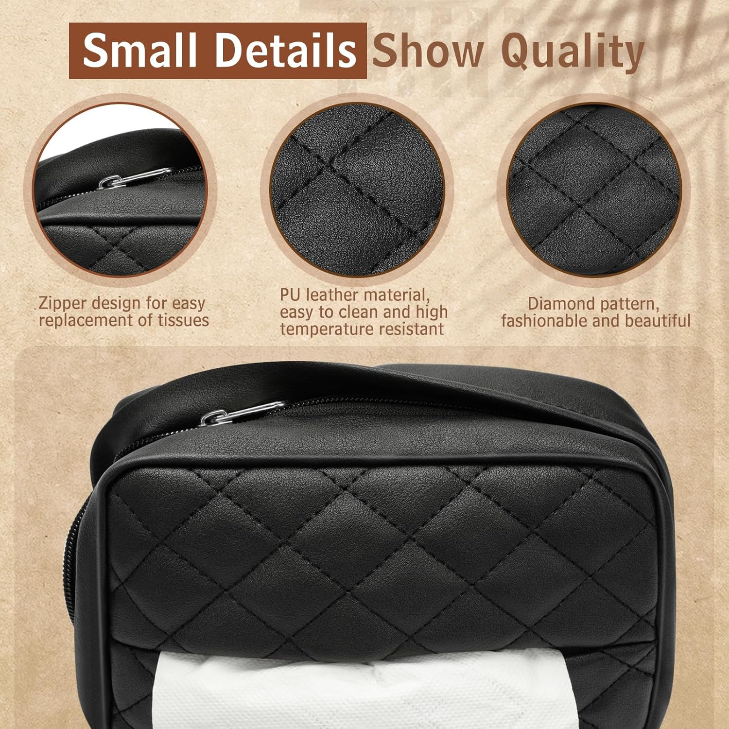 Car Tissue Holder Black - PU Leather Backseat Tissue Holder, Sun Visor Napkin Box for Cars Interior, Black Car Napkin Hanging Visor Box image number 1