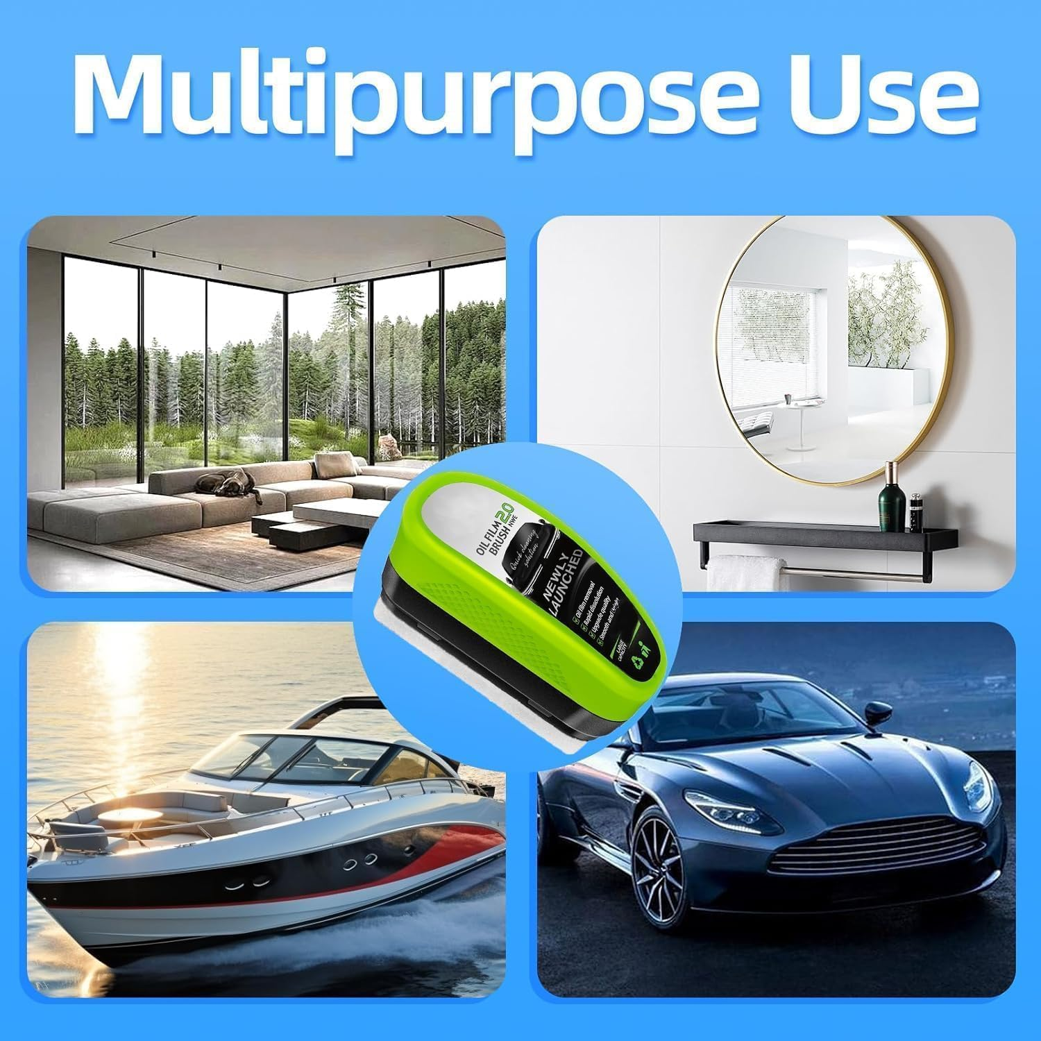 2Pcs Car Oil Film Cleaning Brush, Automotive Interior Detailing Tool, Glass Cleaner image number 2