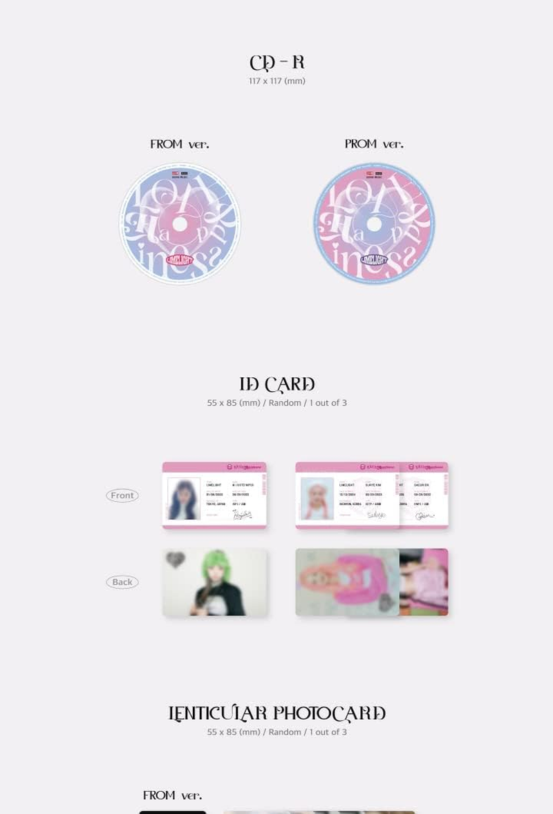 LIMELIGHT LOVE HAPPINESS Debut EP Album 2 Version SET Cd+144P Photobook+1P ID Card+1P Lenticular Photocard+2P Photocard+1Ea Message Film+1Ea Sticker+Tracking Kpop Sealed image number 1