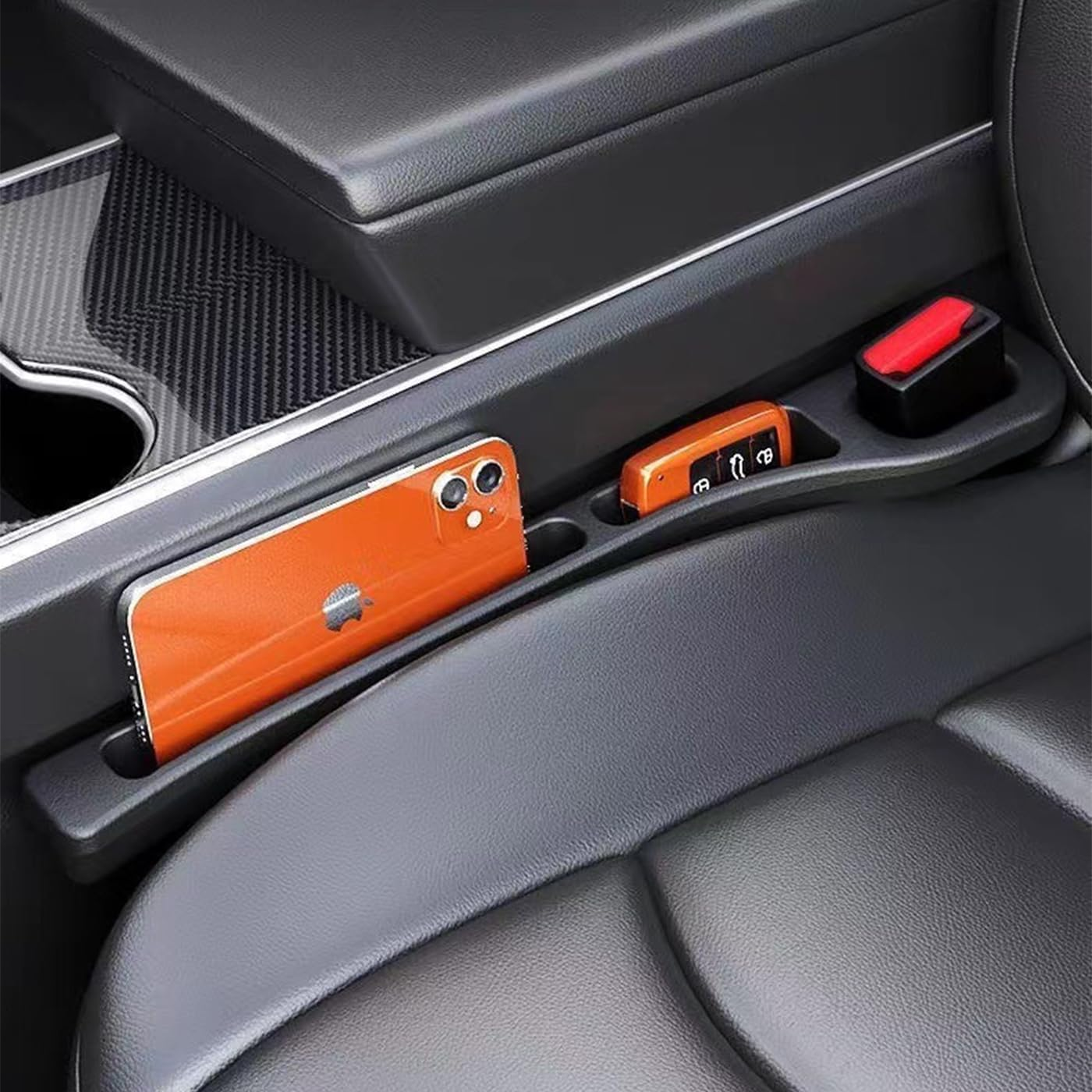 Car Seat Gap Filler of 2, Soft Foam Multifunctional Seat Side Gap Filler with Phone Holder Organizer Fill the Gap between Seat and Console Stop Things from Dropping Drop Blocker (Black) - Black image number 1