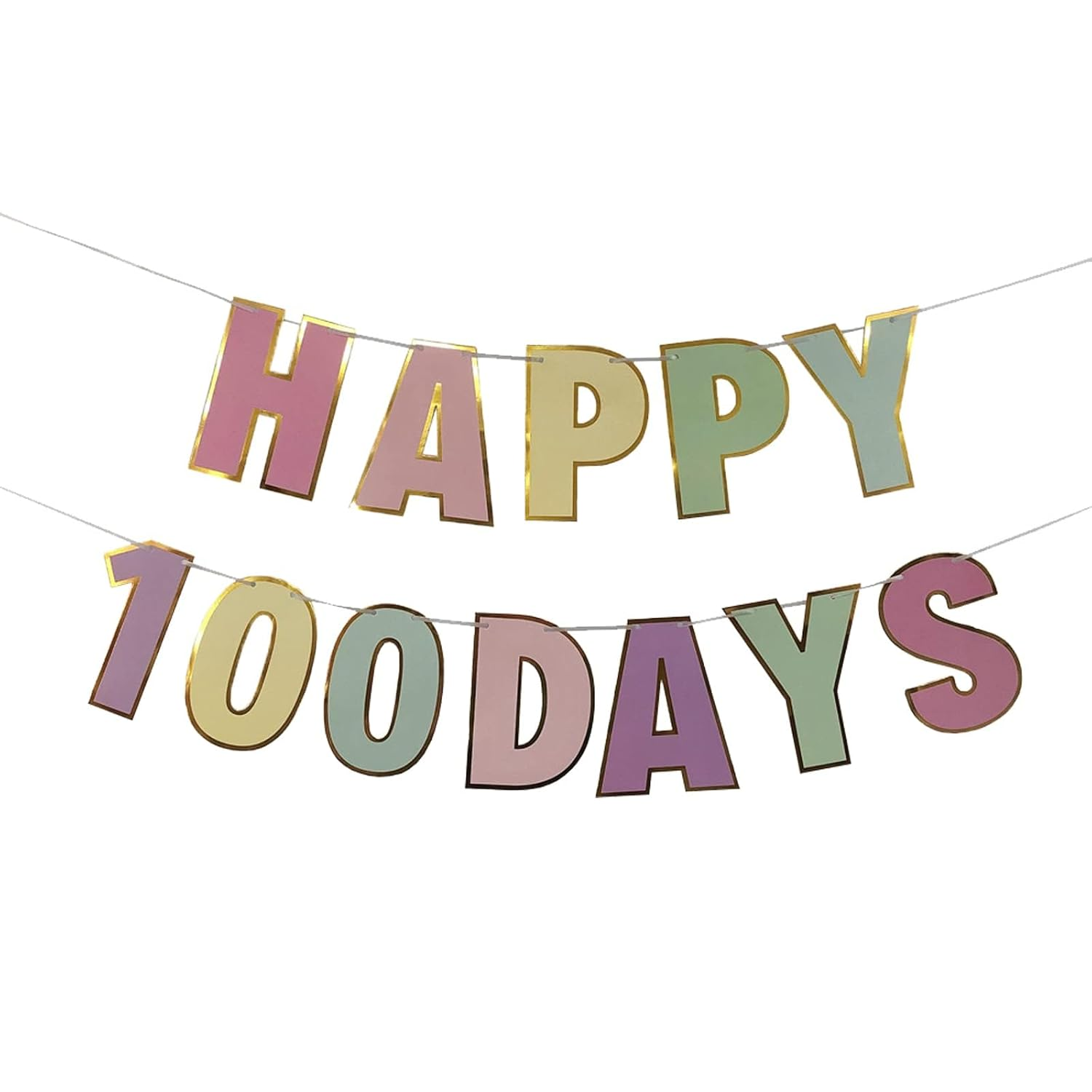Happy 100 Days Banner Celebration 100 Day of School Banner Happy 100 Birthday Days Decor Wedding Celebration Party 100 Days Theme Party Decoration Colorful Letters Banner for Baby (Macaron 100 Day)