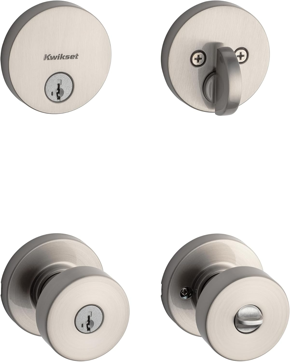 Kwikset 991 Pismo Keyed Entry Knob and Single Cylinder Deadbolt Combo Pack Featuring Smartkey and Microban in Satin Nickel