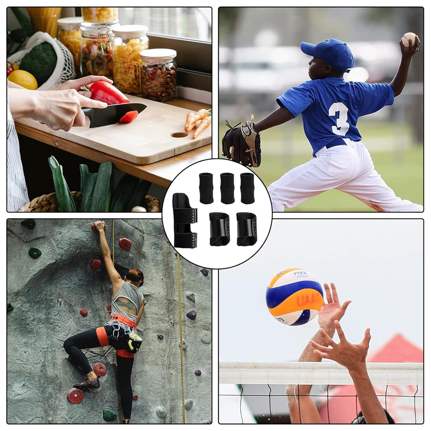 2 Pcs Trigger Finger Splint + 5 Pcs Finger Sleeves Set &ndash; 2 Sizes, Adjustable Compression Brace with Elastic Straps &ndash; Pain Relief & Stabilization for Middle, Ring, Index, Pinky & Thumb &ndash; Black (9 Pieces Total) image number 5