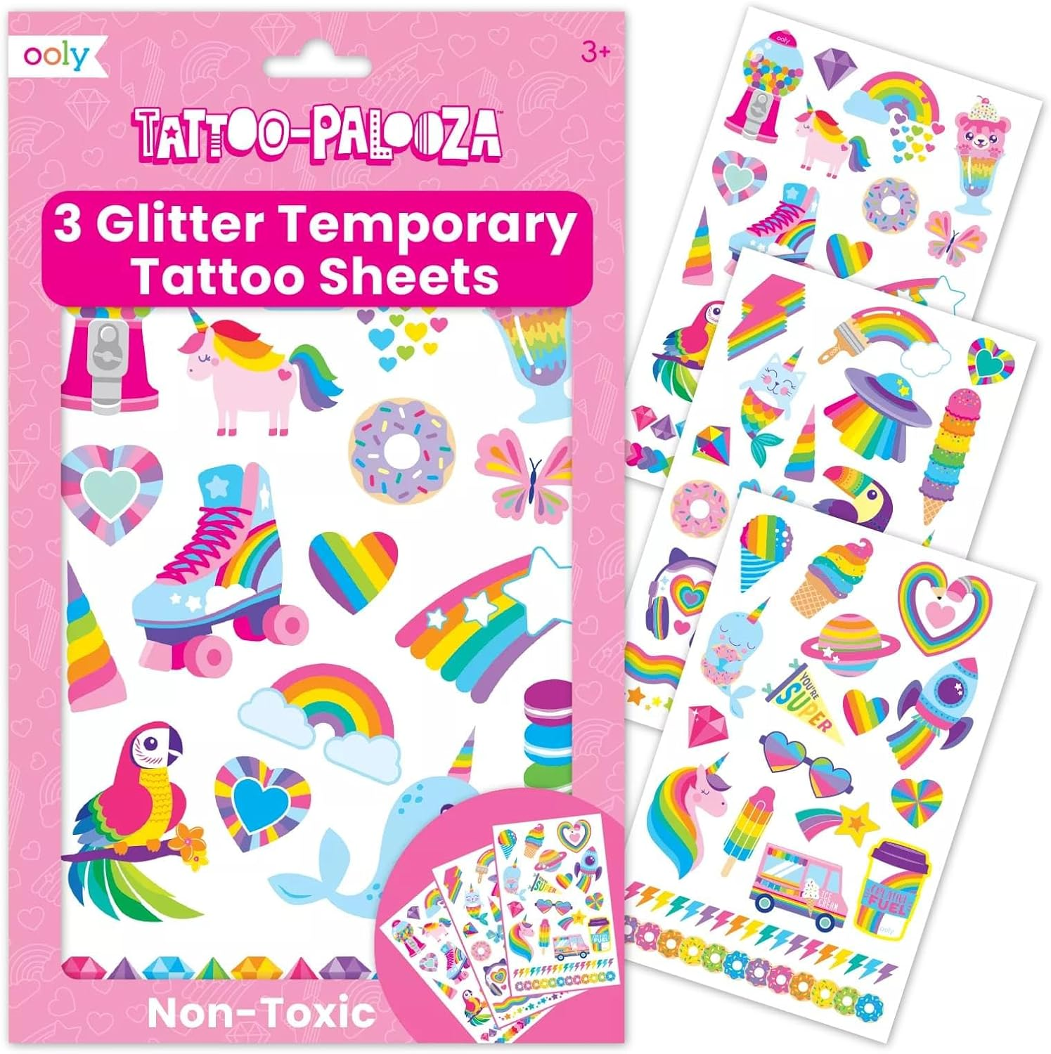 OOLY, Tattoo Palooza Skin-Friendly and Non-Toxic Temporary Tattoo for Kids - over the Rainbow, 3 Sheets image number 4