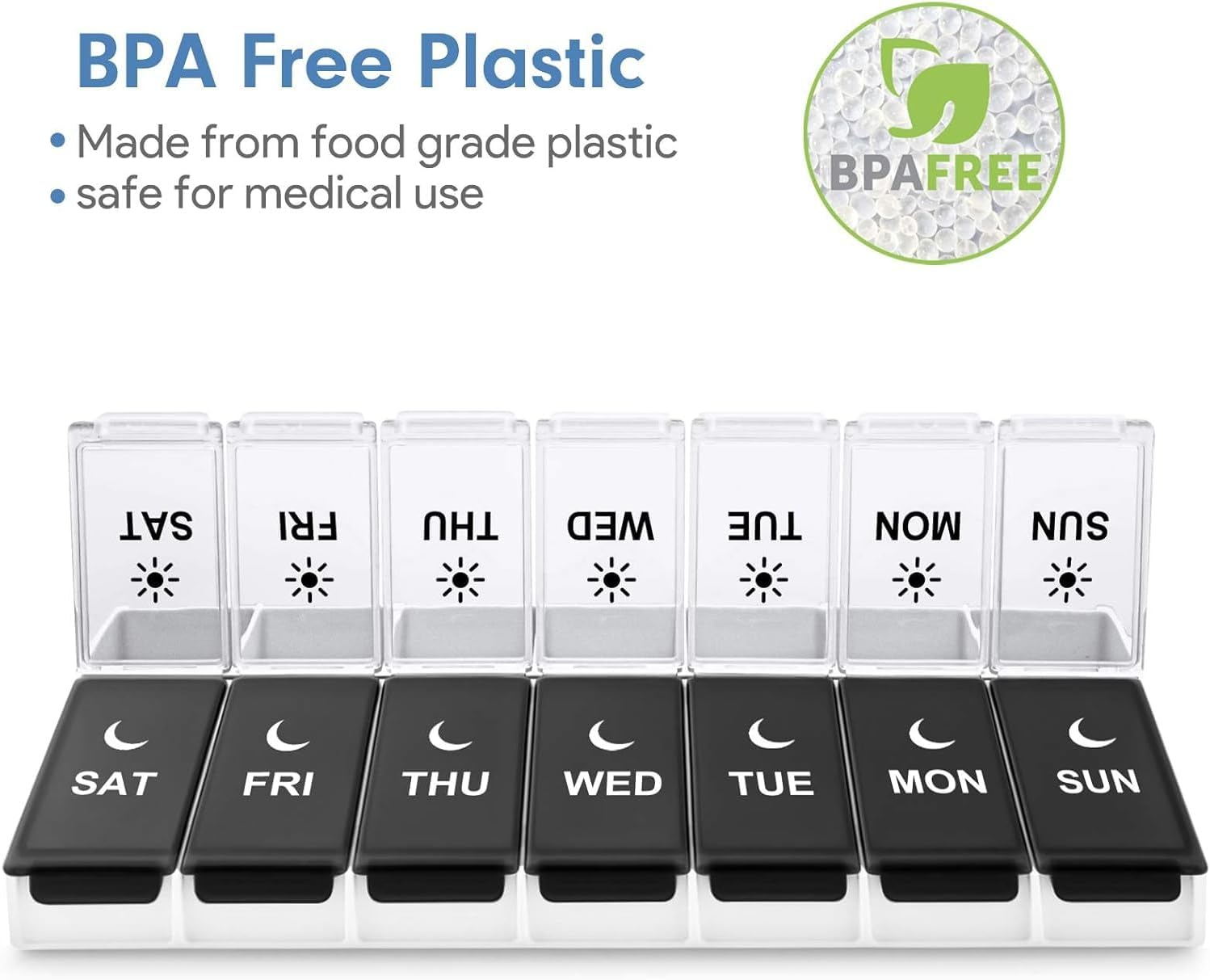 Pill Organizer 2 Times a Day, Weekly Box per AM PM Case, Day Night Container 7 Vitamin Case Twice image number 5