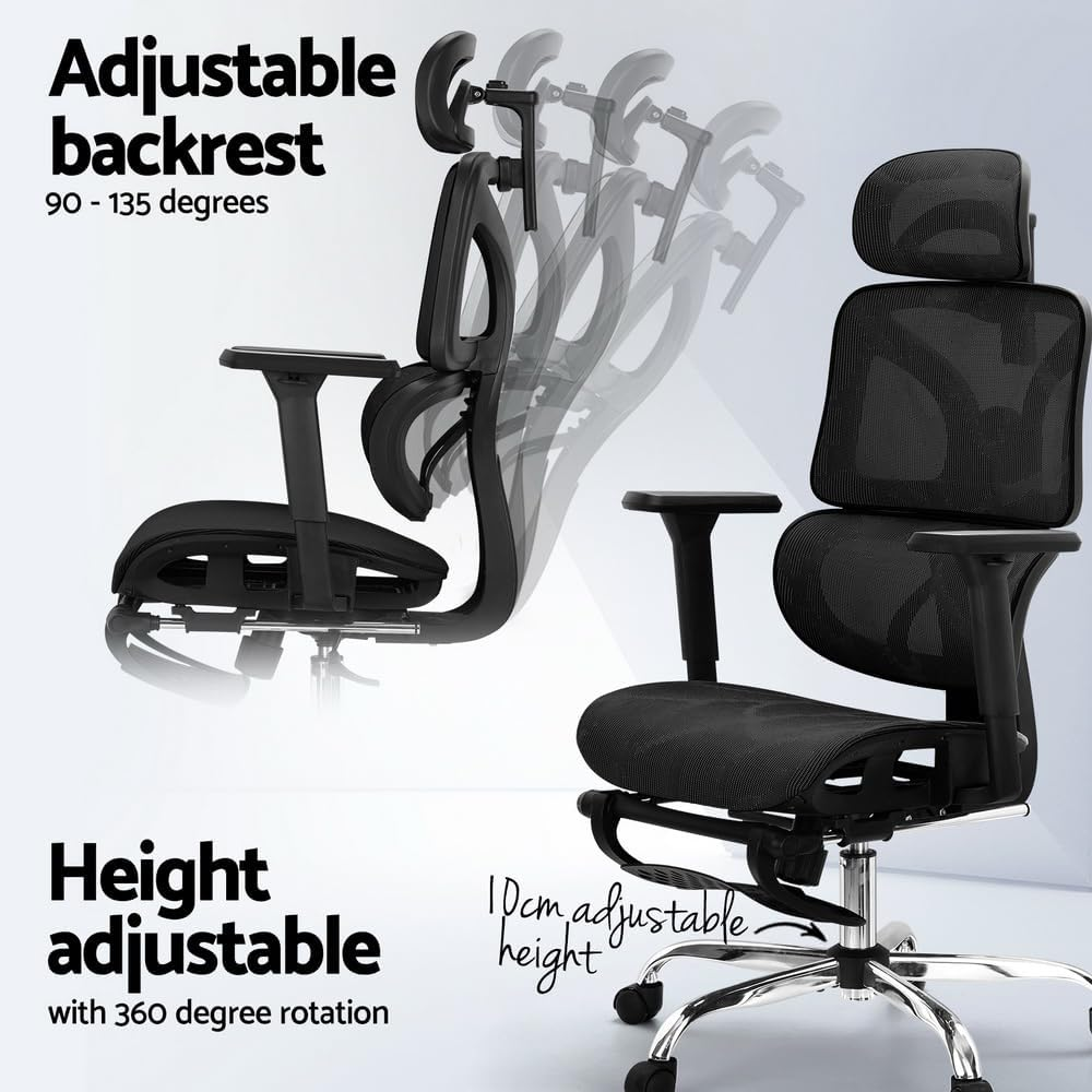 Artiss Ergonomic Office Chair, Mesh Computer Desk Chairs with Tilt Adjustment - Grey image number 6