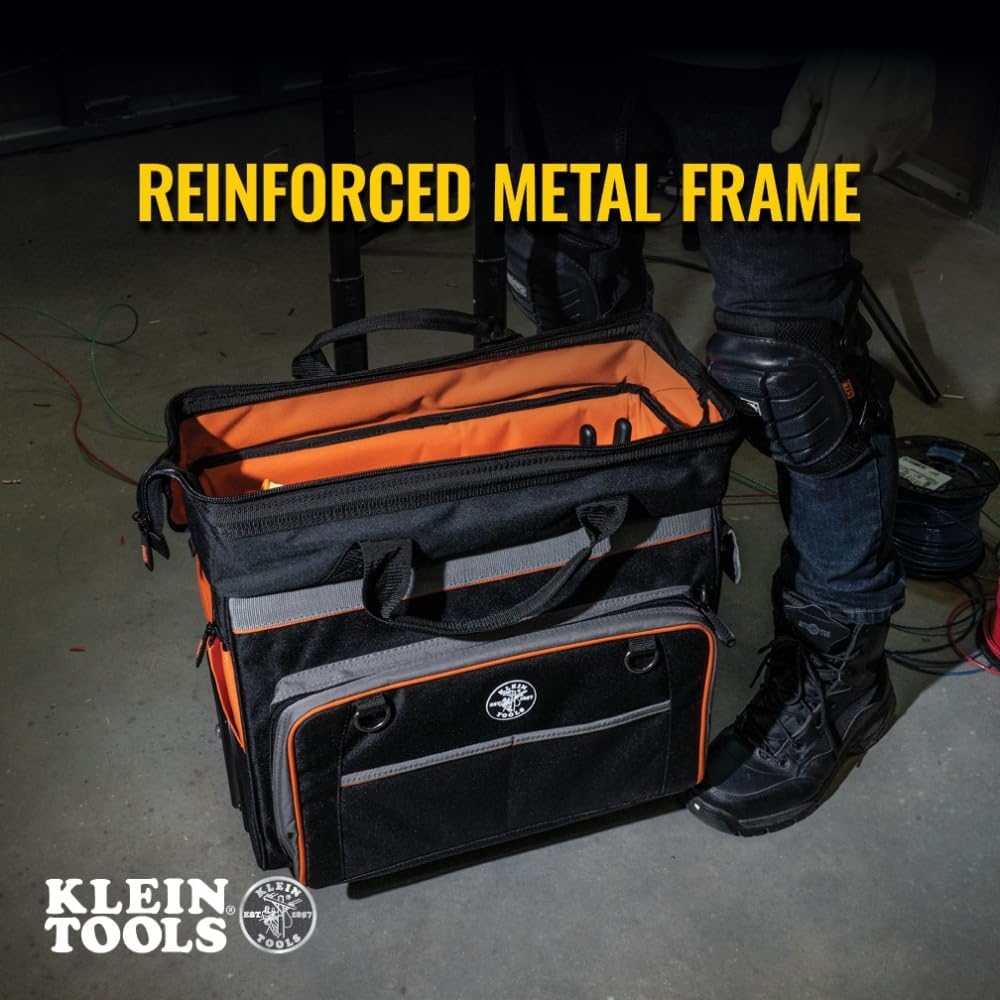 Klein Tools Tradesman Pro Rolling Tool Bag, Heavy Duty Waterproof Tool Organiser with 24 Pockets, Fits Tool Box, Electrician, Carpenter, Technician or Construction Work Tool Carrying Bag with Wheels image number 3
