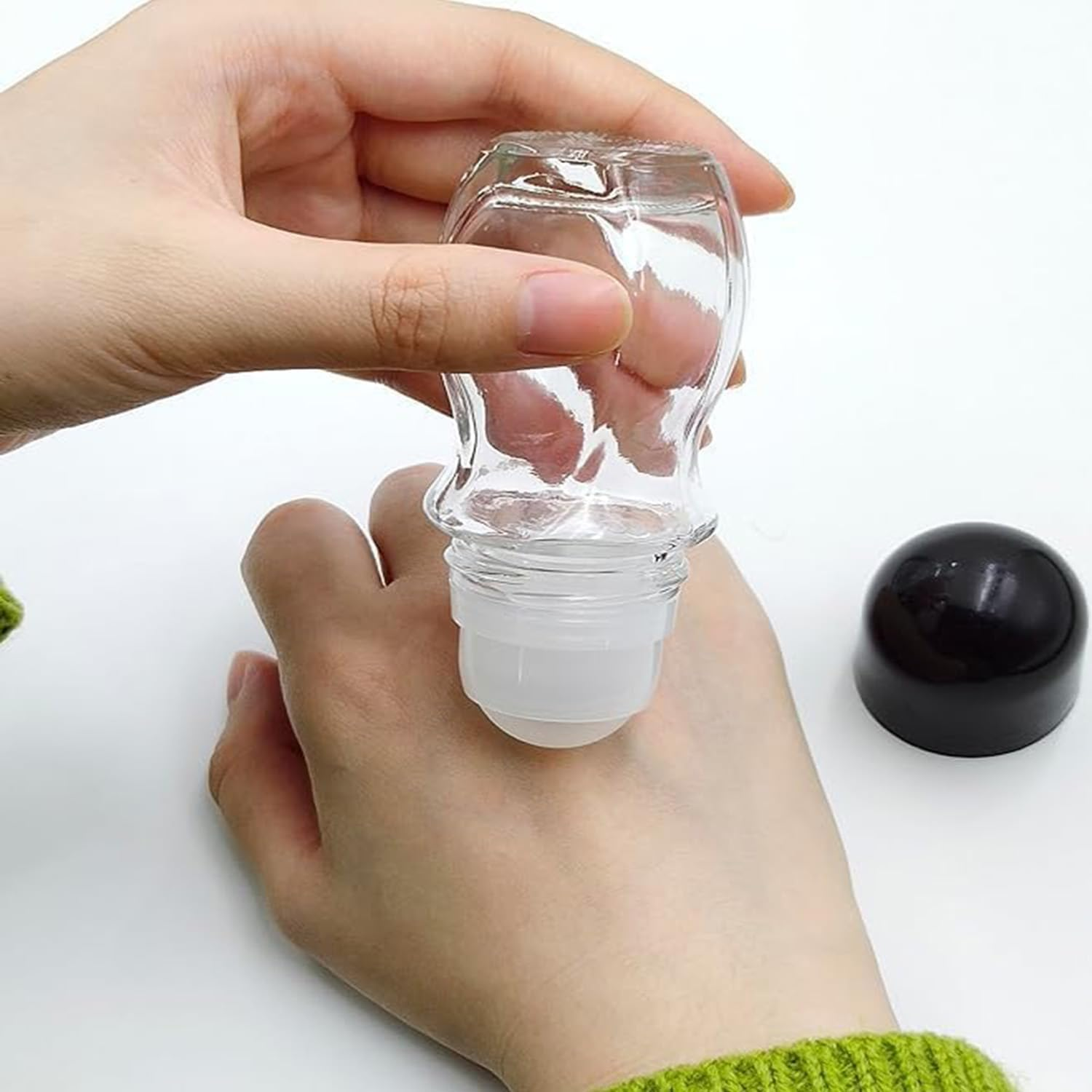 OTXKXBLP 2PCS Glass Empty Roller Bottles with Plastic Roller Ball, Deodorant Roll on Bottles Containers Leak Proof Massage Roller Ball Bottles with Cap for Essential Oils Perfume Cosmetics(30Ml+50Ml) image number 3