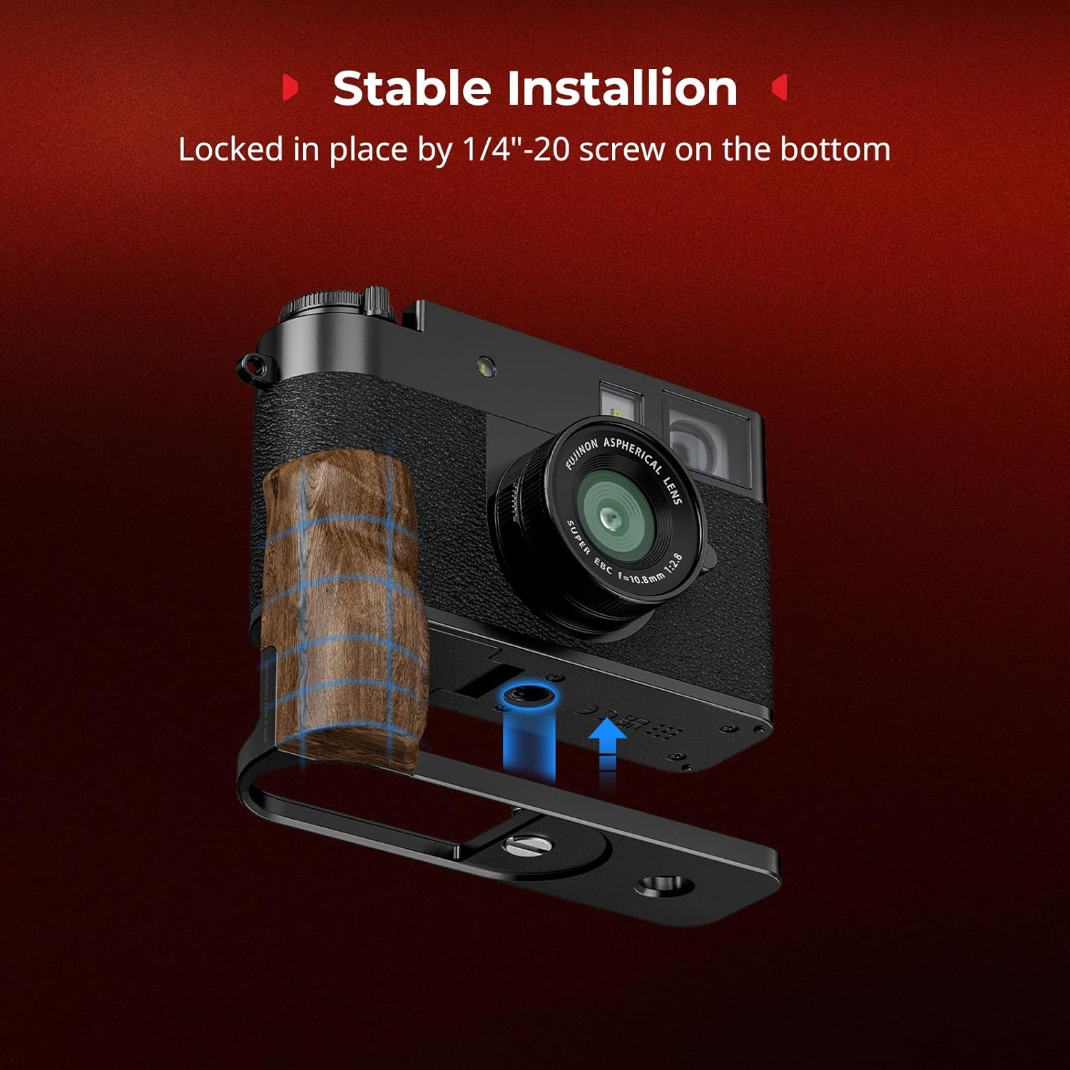 SMALLRIG X Half Wooden L-Shaped Mount Plate, L Plate for FUJIFILM X Half, Ergonomic Wood Side Handle, Includes Hot Shoe Cover (Black) - 5224 image number 3