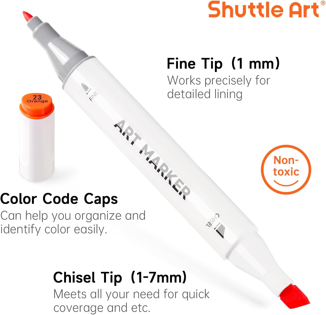 Shuttle Art Dual Tip Alcohol Based Art Markers,120 Colors plus 1 Blender Permanent Marker 1 Marker Pad with Case Perfect for Kids Adult Coloring Books Sketching Card Making image number 5
