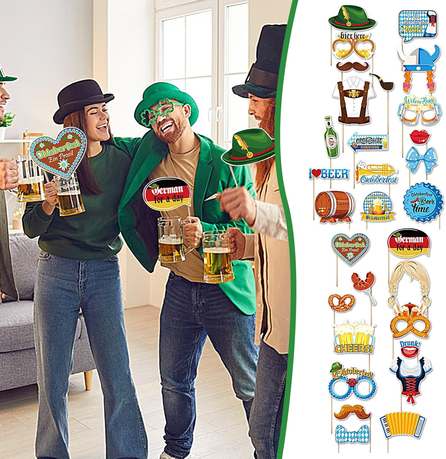 Oktoberfest Photo Booth Props, German Oktoberfest Photo Booth Props | Reusable Holiday Decor for Selfie Culture Fans Events Halloween Birthday Club Women Men image number 3