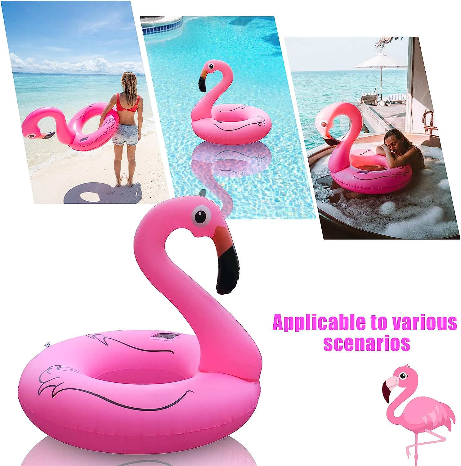 Tepoal Inflatable Flamingo Pool Floats with Lights, Solar Powered Flamingo Swimming Pool Tubes, 42 Inches Summer Lake Beach Floaties Swimming Pool Rings for Adults Water Entertainment - 1 Pack Red image number 3