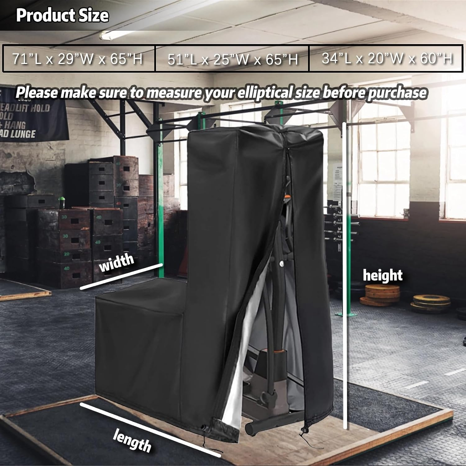 Elliptical Cover, Waterproof Elliptical Exercise Machine Cover, Exercise Trainer Cover for Home and Gym (Black, 71''L X 29''W X 65''H) image number 2