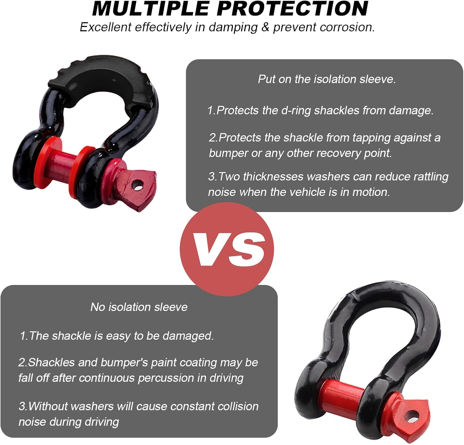 Wevdn D Ring Shackle Isolators Washers Kit, Rubber Shackle Isolators with Washers Fits Standard 3/4" Shackles, Soft Shackle Isolators Protect Shackle & Bumper Reduce Rattling (Black) image number 4