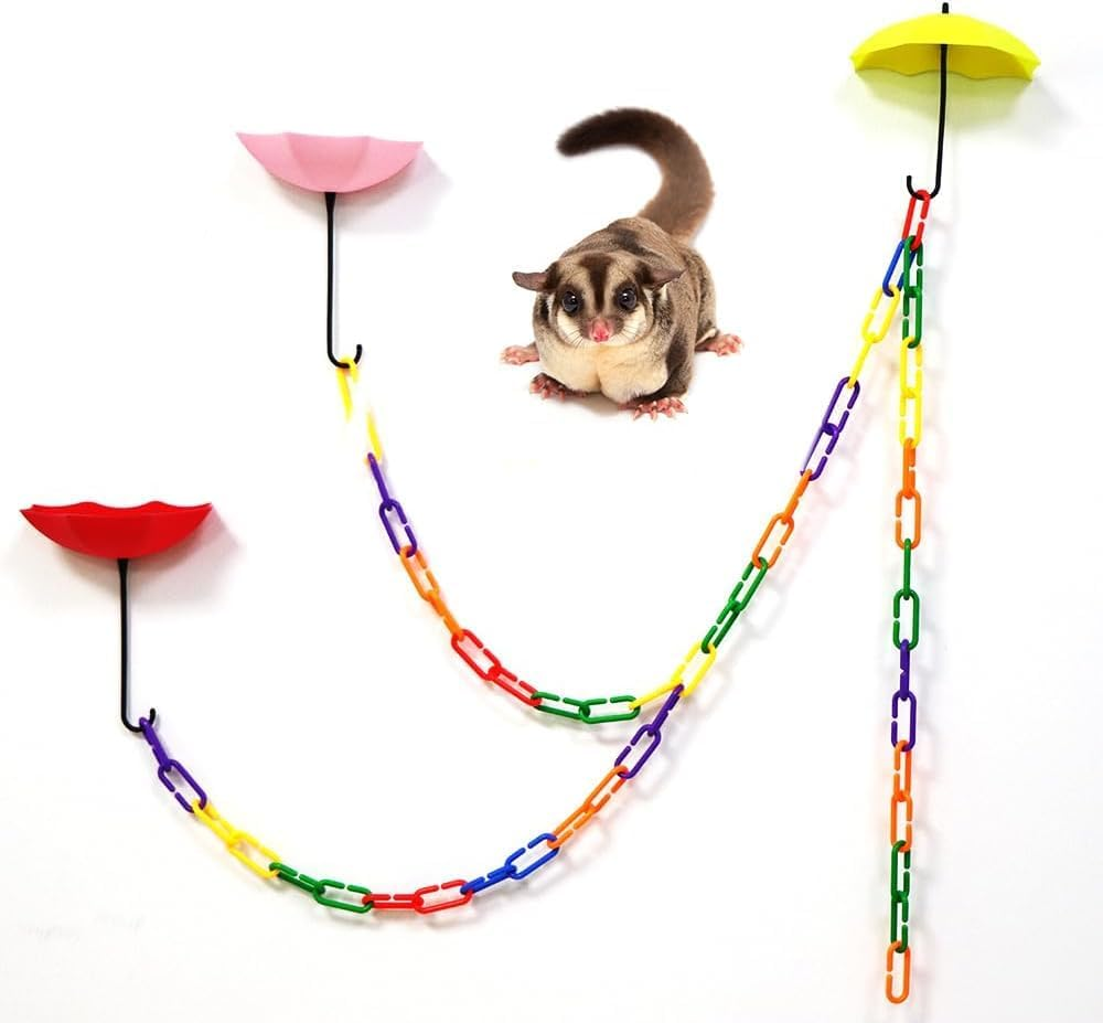 3 Pack Sugar Glider Platform with C-Clips Climbing Chain for Pet Bird Sugar R Squirrel Toyglide (Pink+Red+Yellow, 13.5+6 * 11) image number 4