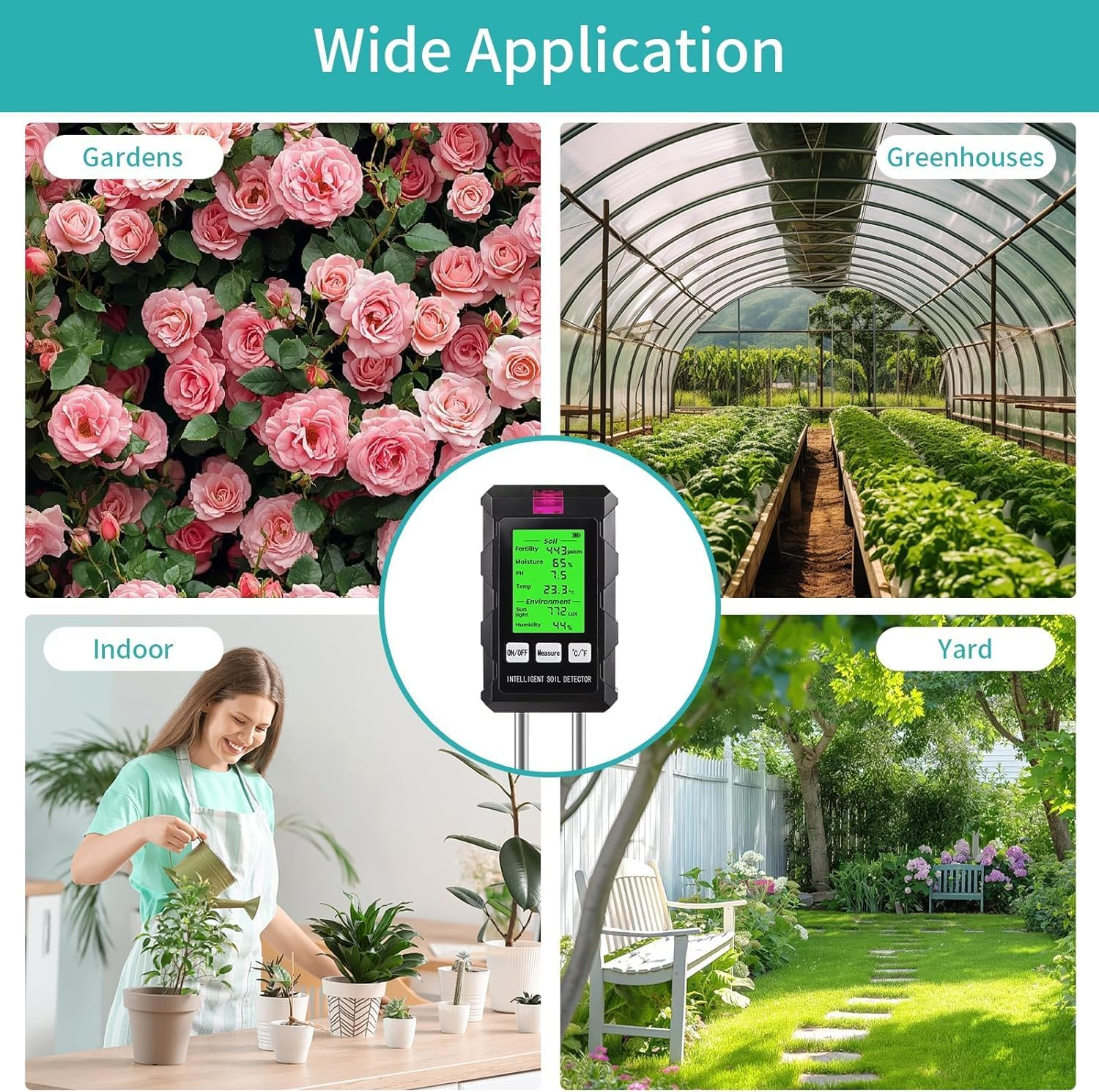 Soil Test Kit,Soil Moisture Meter/Air Hygrometer Meter/Ph Meter/Sunlight Intensity/Fertility Soil Tester Agricultural Planting 6-In-1,Thermometers for Gardening Tools image number 2