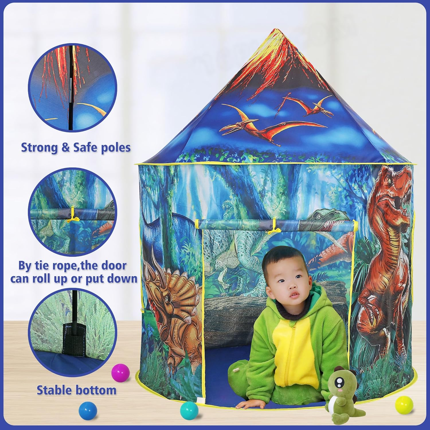 Kids Play Tent Kids Teepee Tent Dinosaur Castle Play Tent Pop up Tent Children Playhouse for Indoor Outdoor Portable Playhouse Boys & Girls Birthday Gift image number 2
