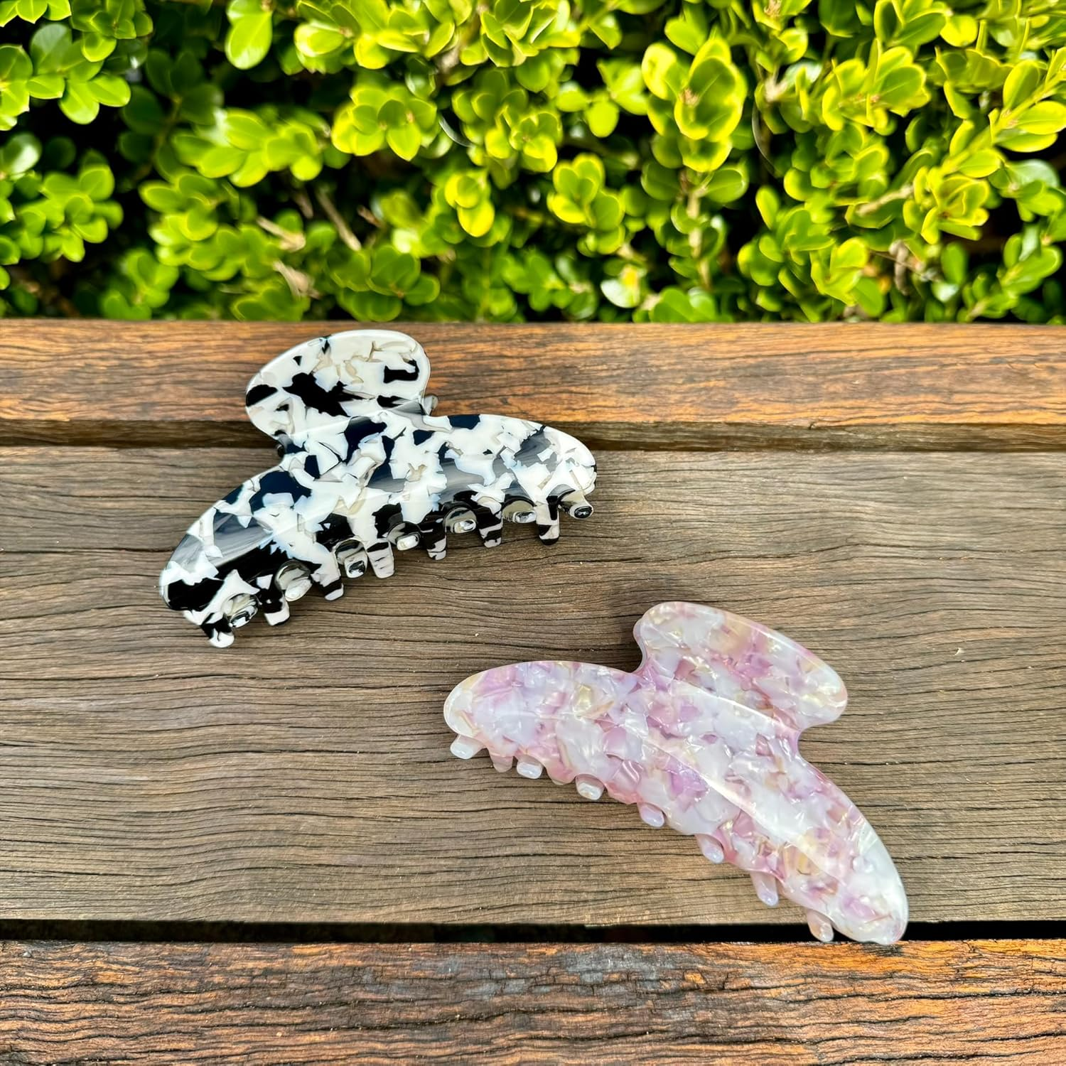 2PC Large Hair Claw Clip for Thick Hair - Marble, Opal Design (10Cm) (Pink-Purple Marble & Black-White Marble) image number 2