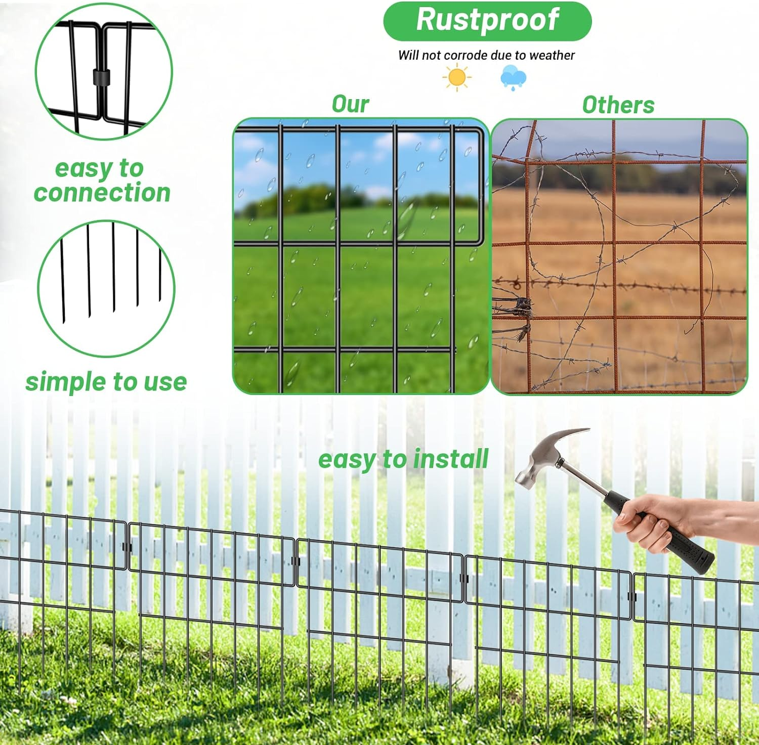 Garden Animal Barrier Fence, 10 Pack No Dig Dog Barrier, 17 In(H) X 10.83 Ft(L) Decorative Rustproof Metal Garden Border Fence for Patio image number 1