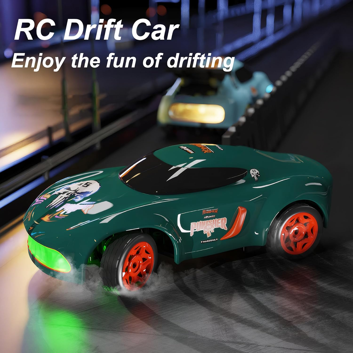 Mini RC Drift Car with Cool Lights, 1:64 Rechargeable 2.4Ghz Remote Control Car for Kids Adults (Blue)
